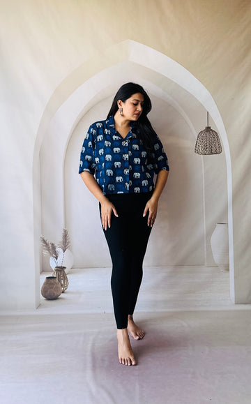 Indigo Elephant Crop Shirt