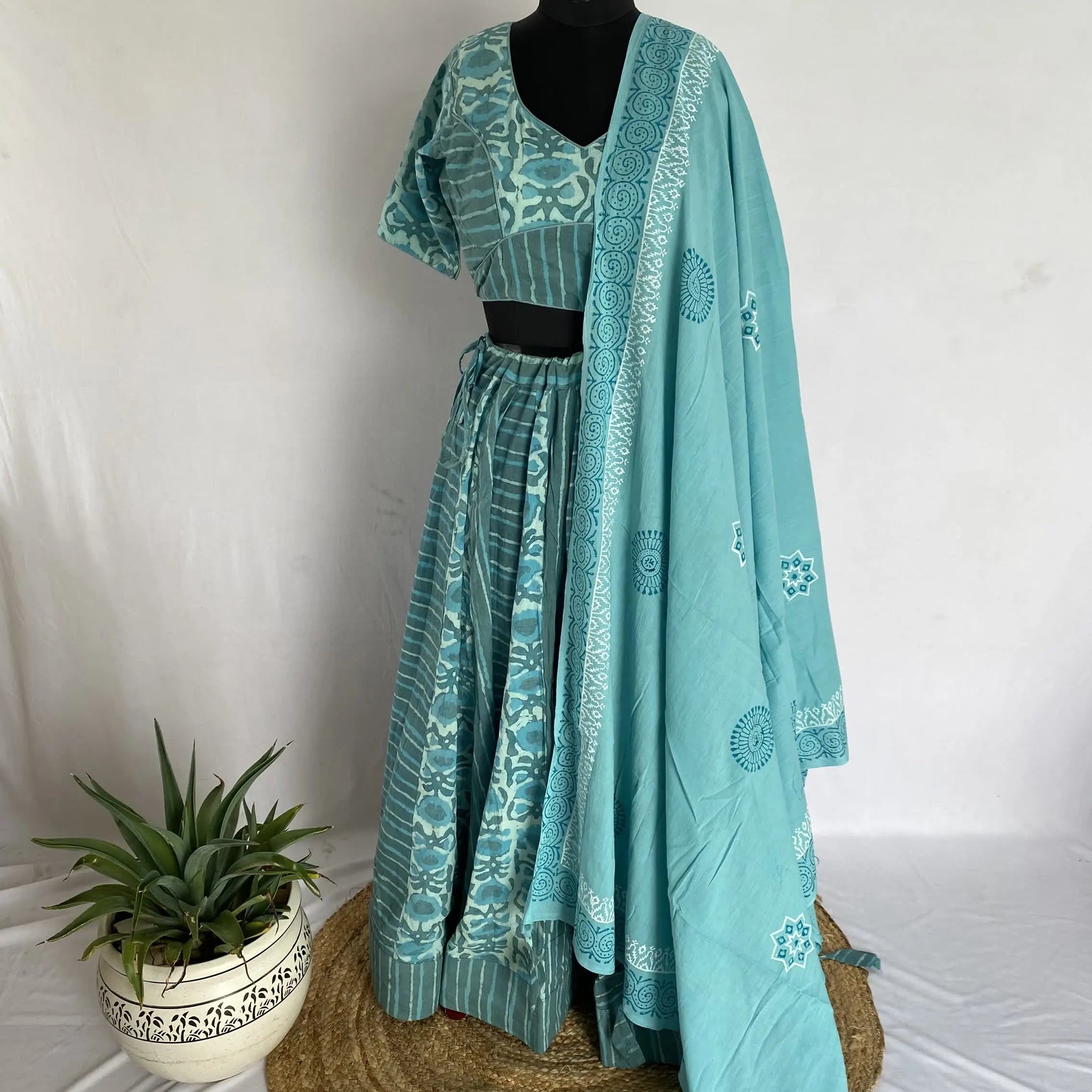 Pista Blockprint Cotton Chaniyacholi RAKHIYO