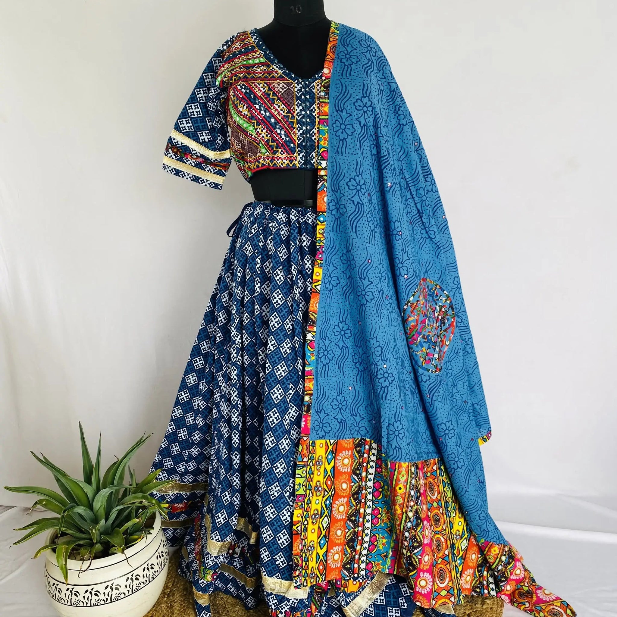 Indigo Blockprint Cotton Chaniyacholi RAKHIYO