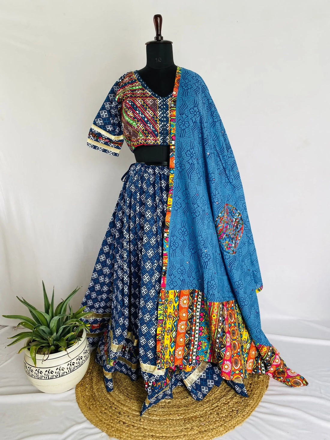 Indigo Blockprint Cotton Chaniyacholi RAKHIYO