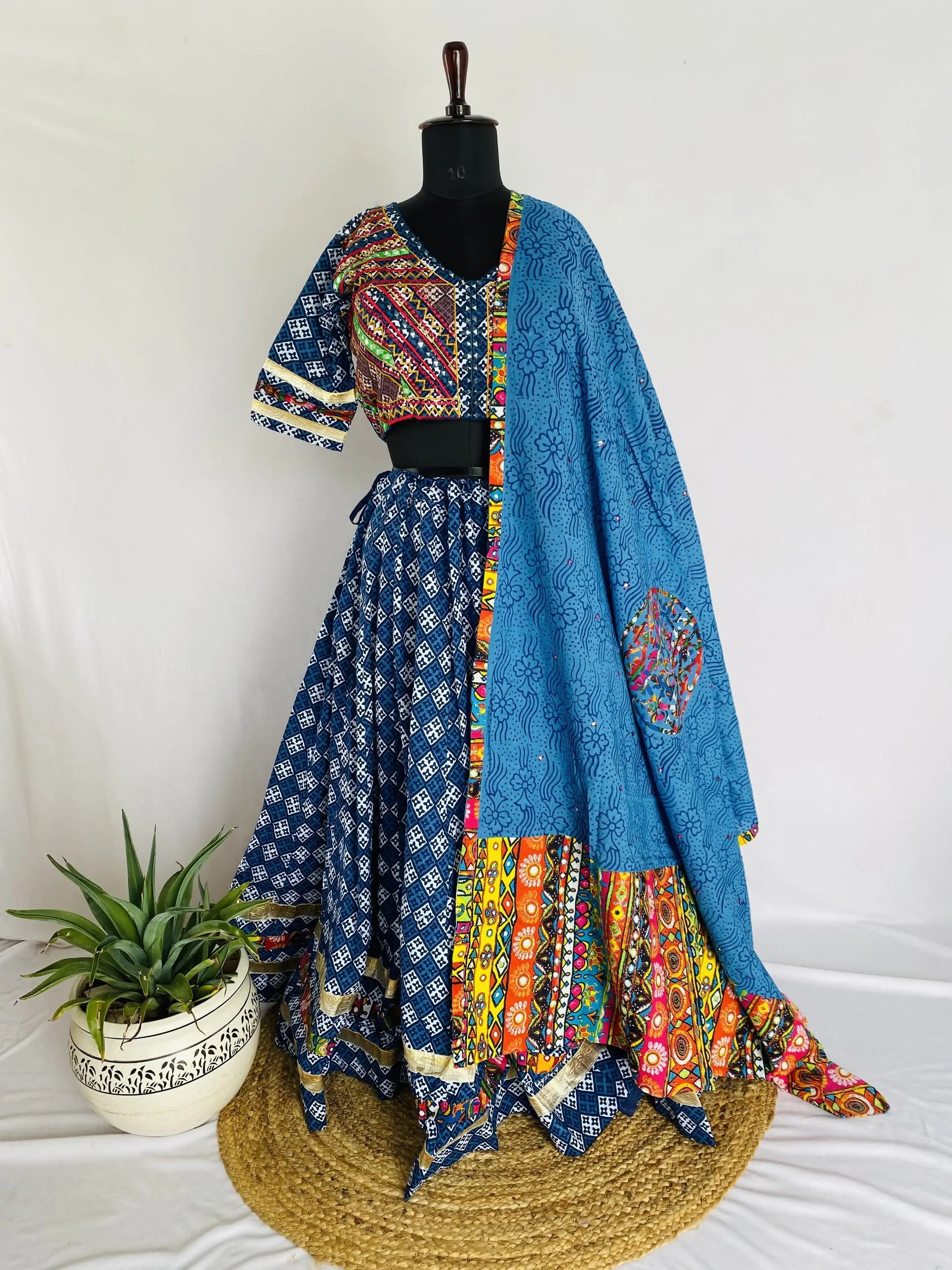 Indigo Blockprint Cotton Chaniyacholi RAKHIYO