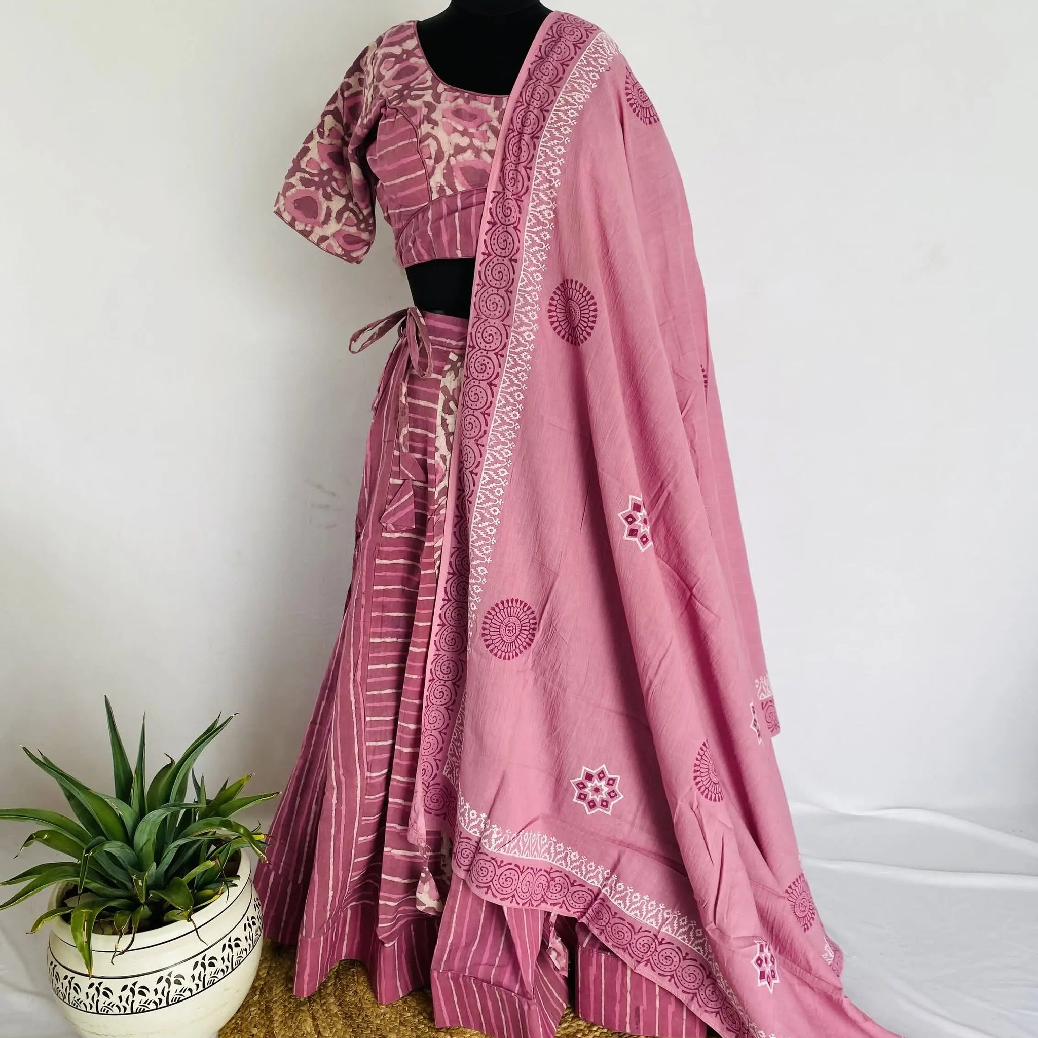 Peach Blockprint Cotton Chaniyacholi RAKHIYO