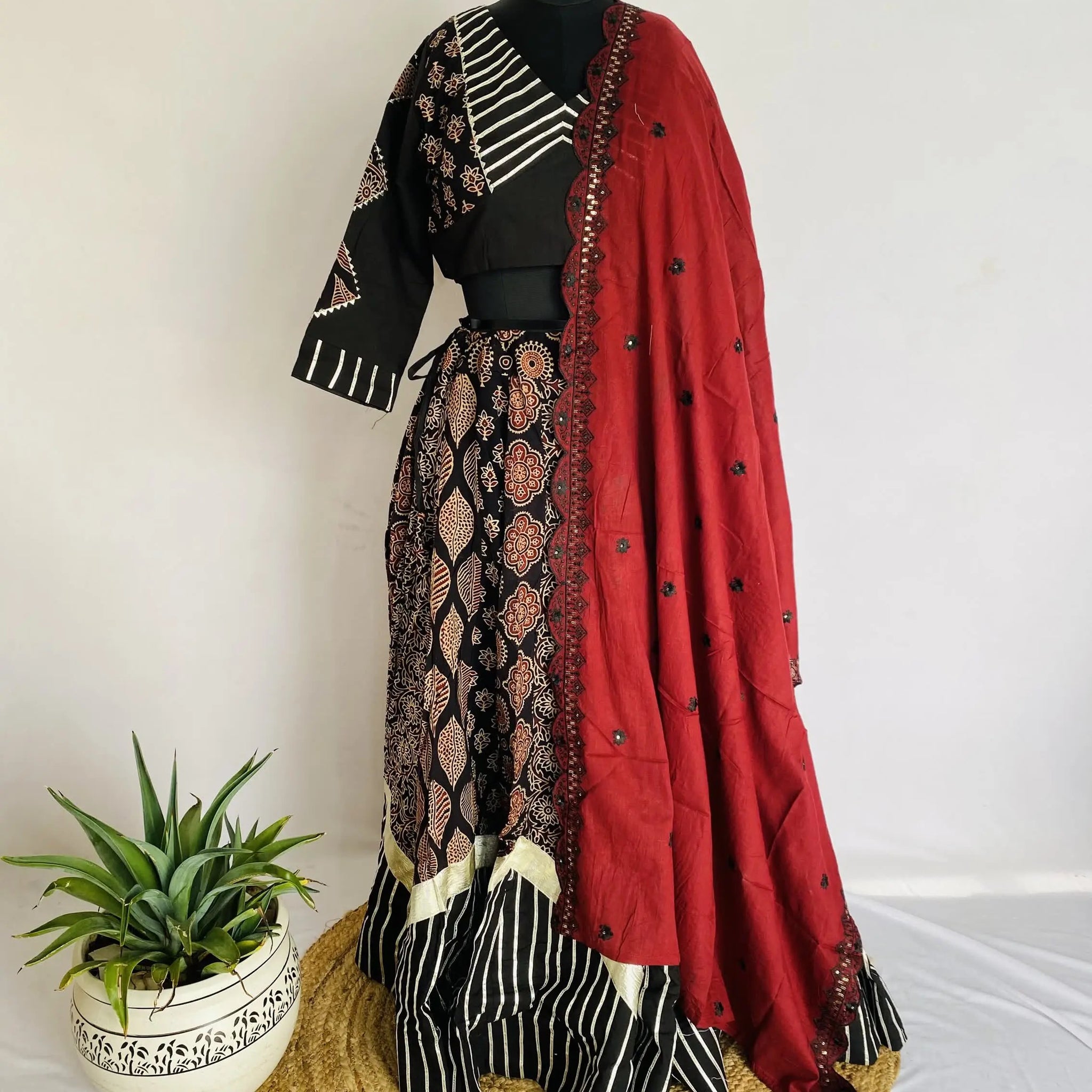 Black Ajarakh Blockprint Cotton Chaniyacholi RAKHIYO