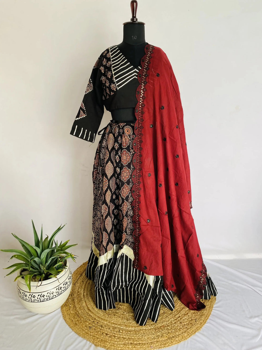 Black Ajarakh Blockprint Cotton Chaniyacholi RAKHIYO