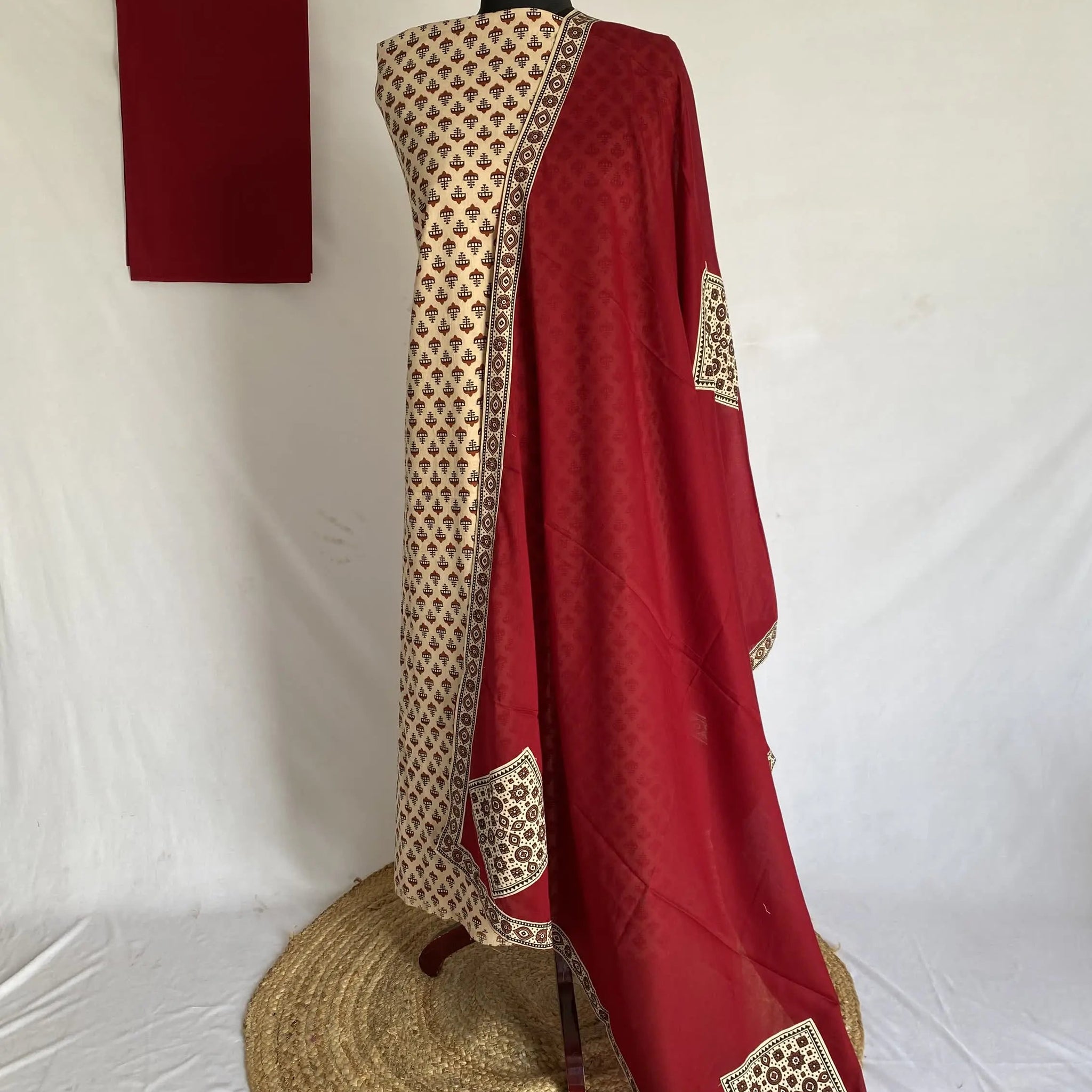 Ajarakh Vegetable Dye Patchwork Dupatta Cotton Suit Material RAKHIYO