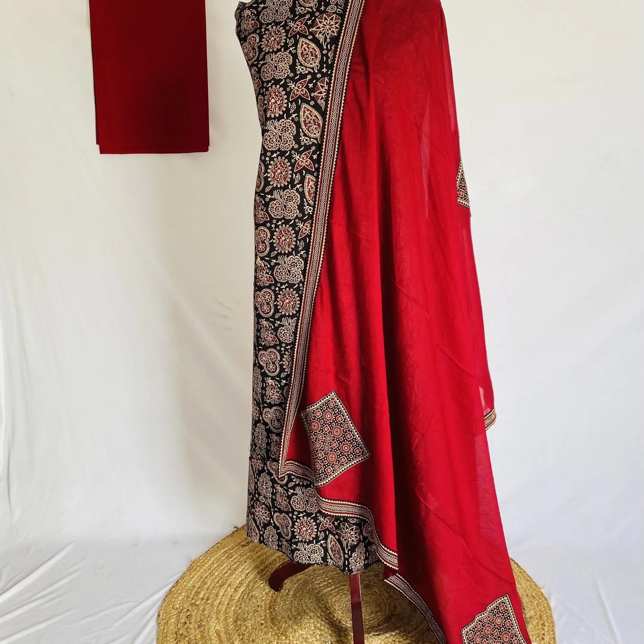 Ajarakh Vegetable Dye Patchwork Dupatta Cotton Suit Material RAKHIYO