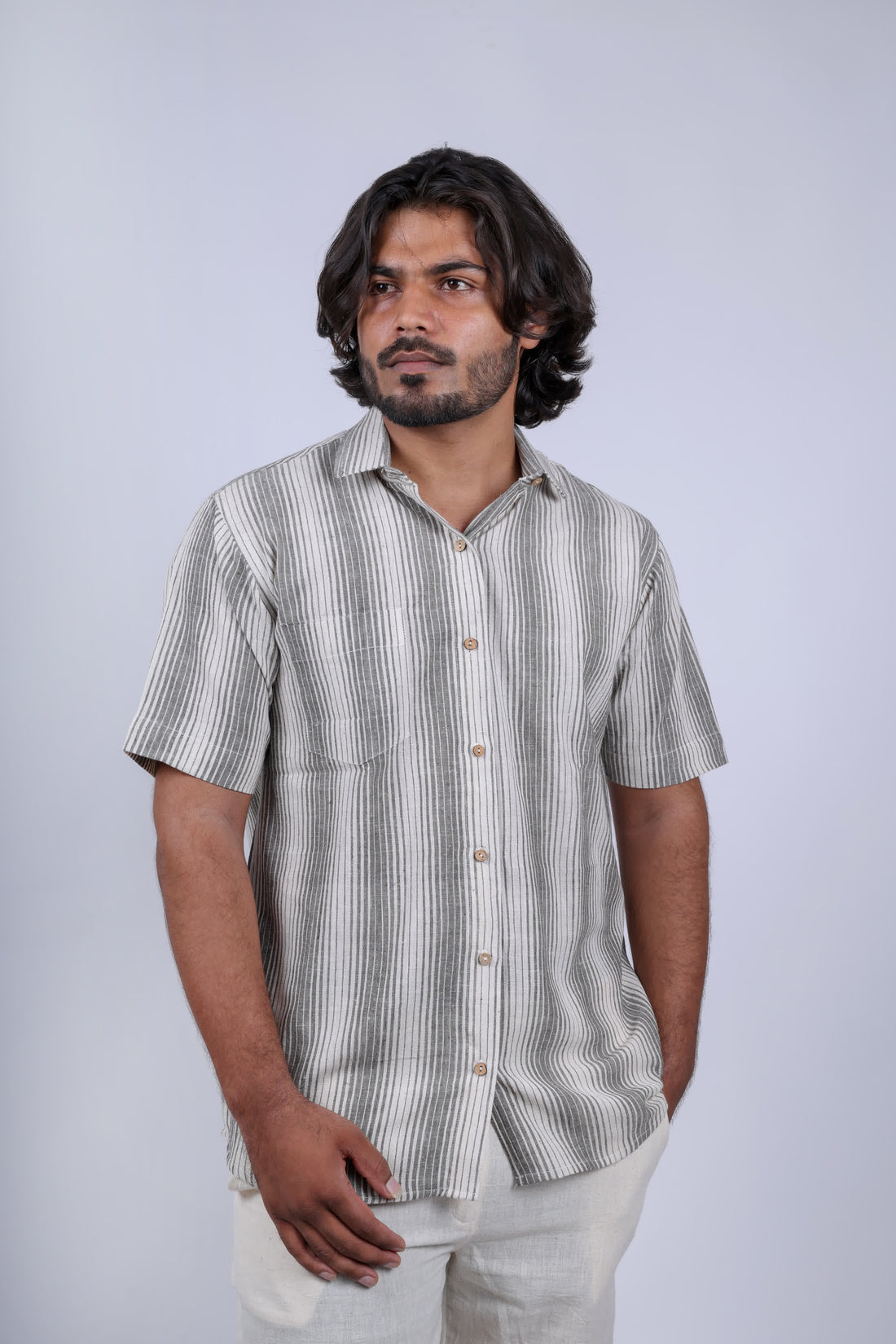 Kala Cotton Stripe Half Sleeve Shirt