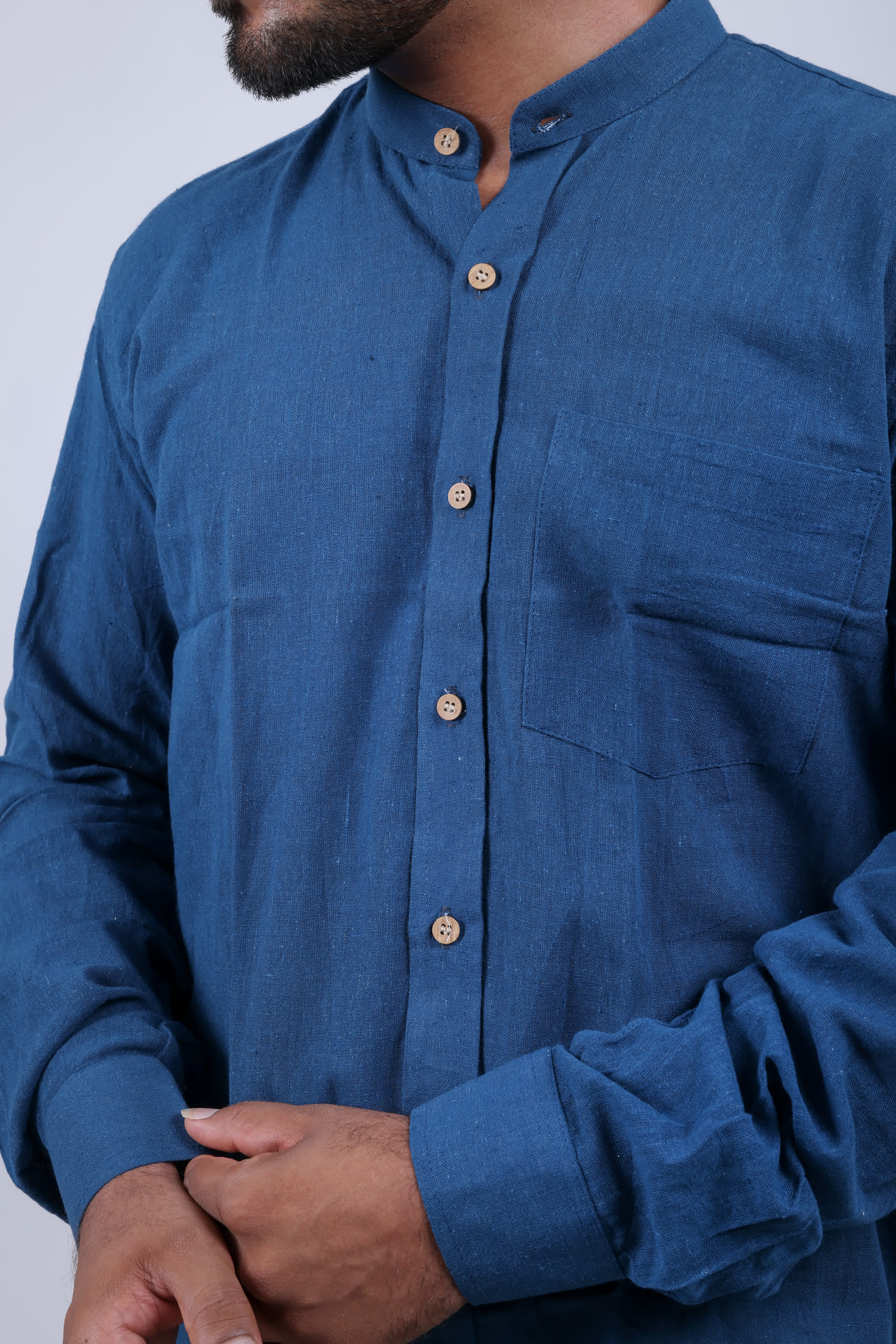 Kala Cotton Indigo Mendarin Full Sleeves Shirt