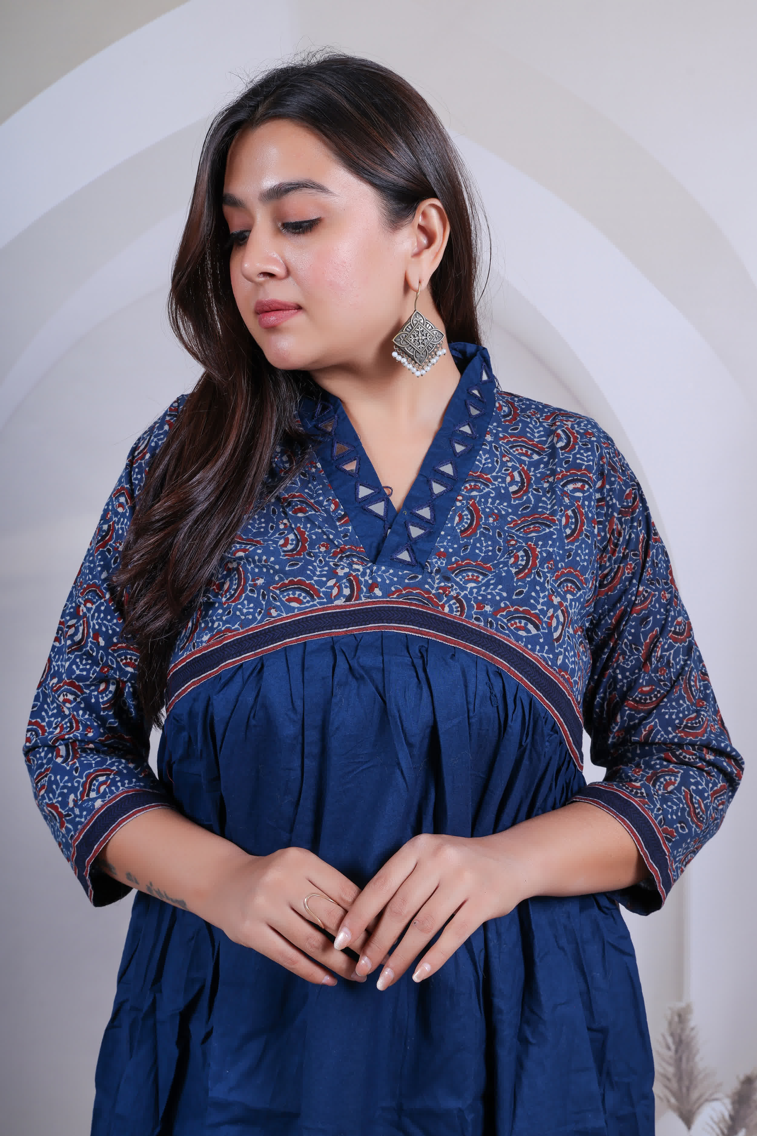 Kasis Ajarakh Mirror Cotton V Neck One Piece