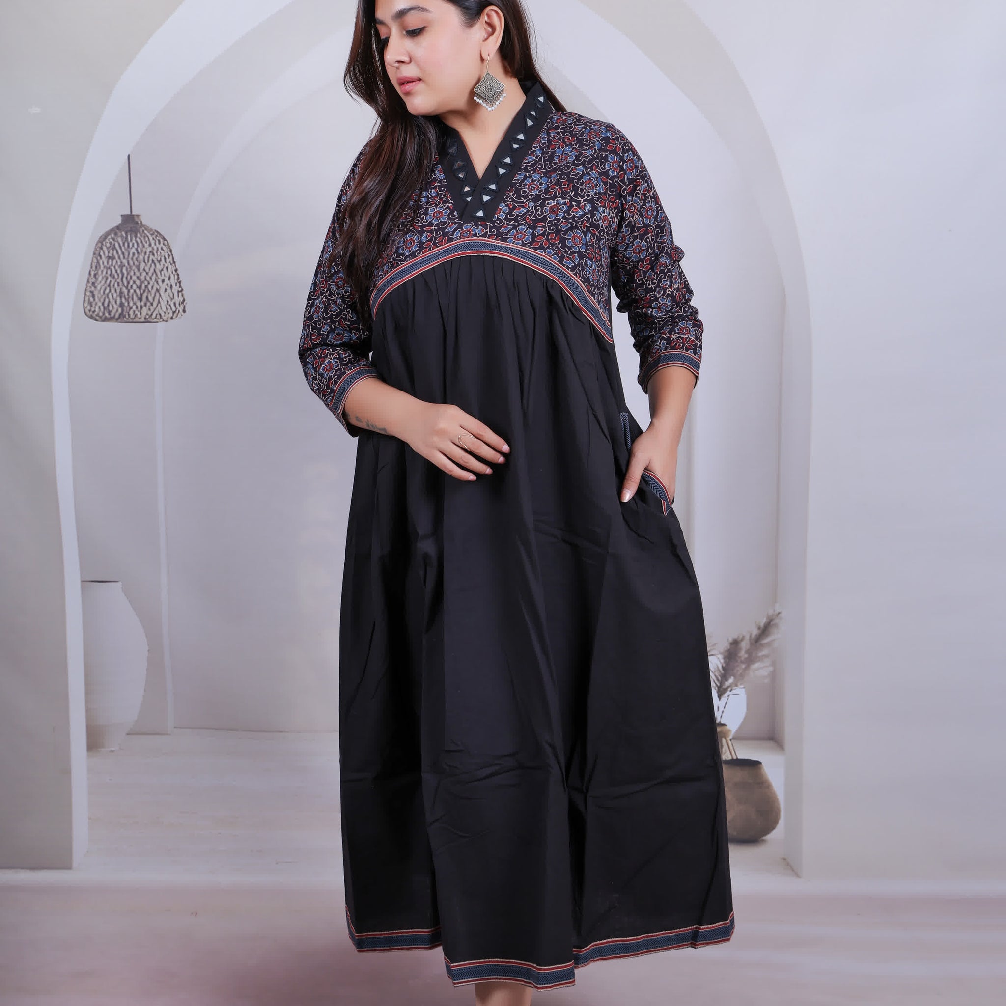 Kasis Ajarakh Mirror Cotton V Neck One Piece