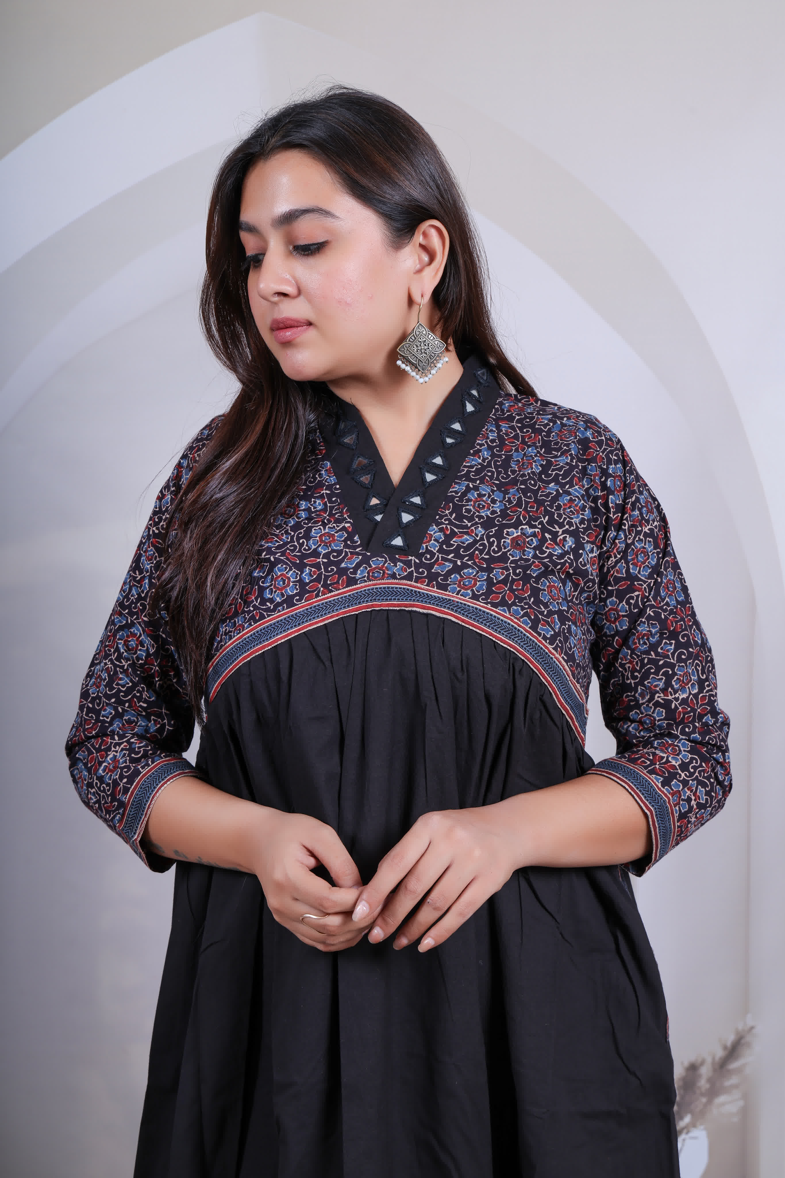 Kasis Ajarakh Mirror Cotton V Neck One Piece