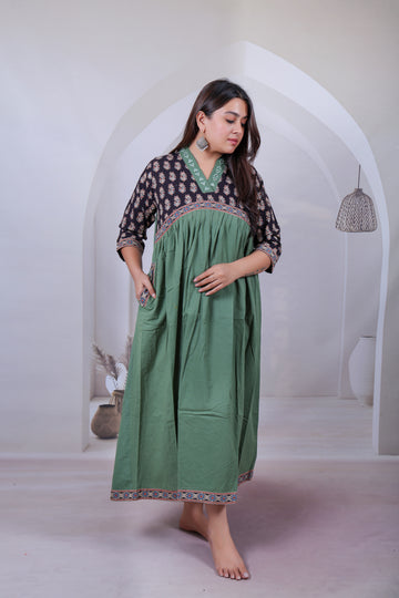 Kasis Pista Ajarakh Mirror Cotton V Neck One Piece