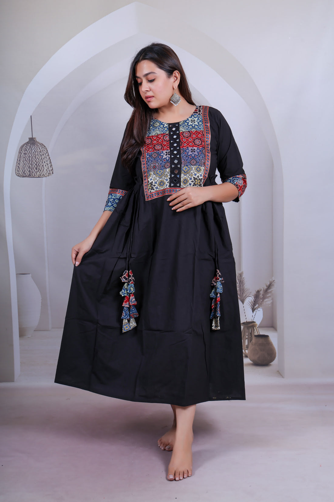 Gauri Ajarakh Patchwork Mirror Cotton Plain One Piece Kurti