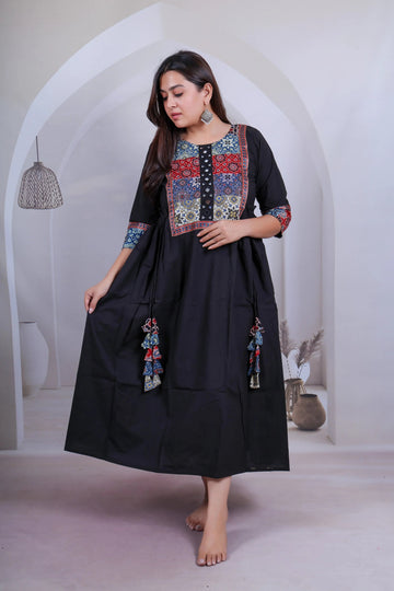 Gauri Ajarakh Patchwork Mirror Cotton Plain One Piece Kurti RAKHIYO