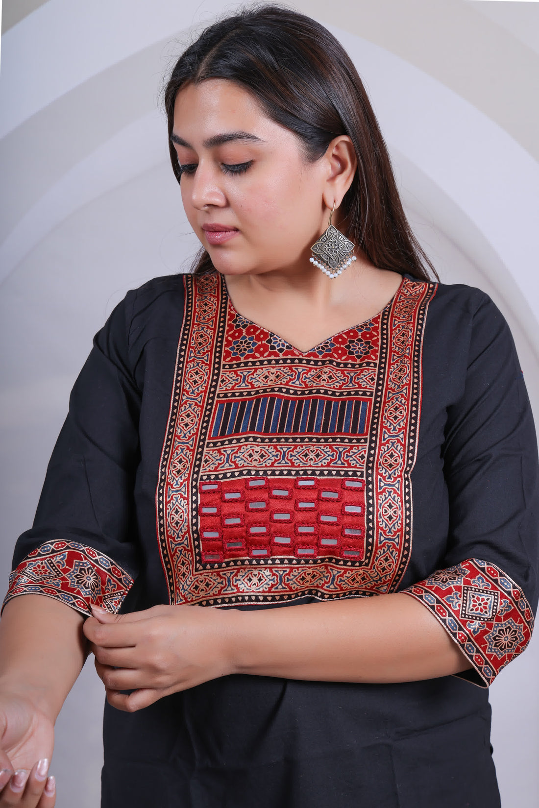 Black Kavya Ajarakh-Mirror Plain Cotton Short Top RAKHIYO