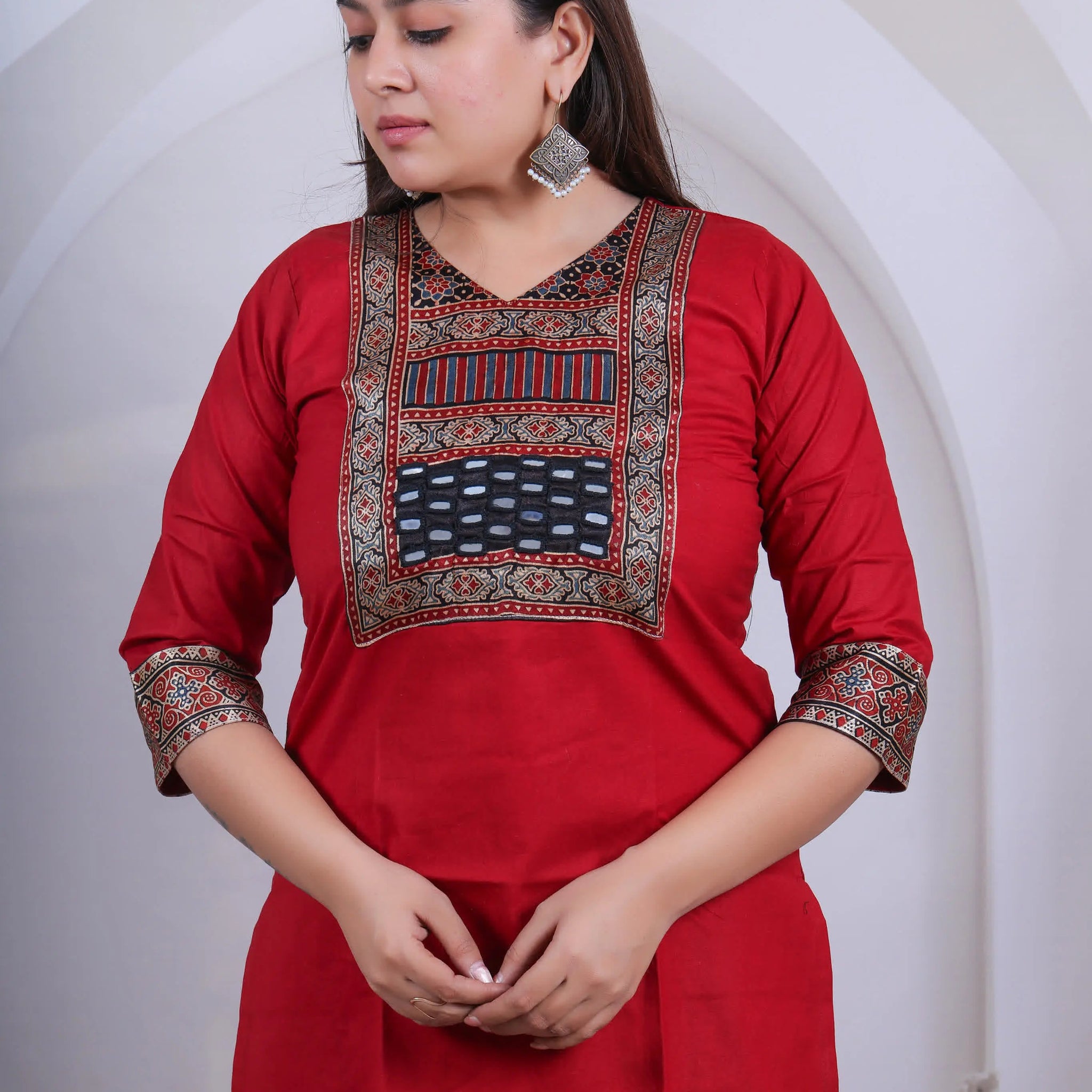 Maroon Kavya Ajarakh-Mirror Plain Cotton Short Top RAKHIYO