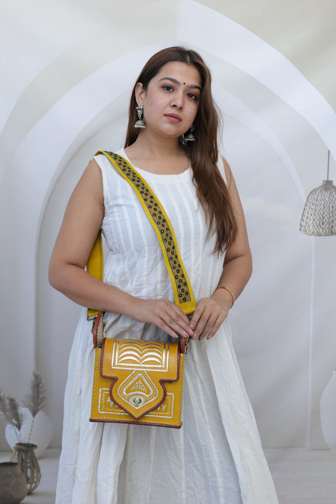 Premium Yellow Jari Hut - The Leather Sling bag