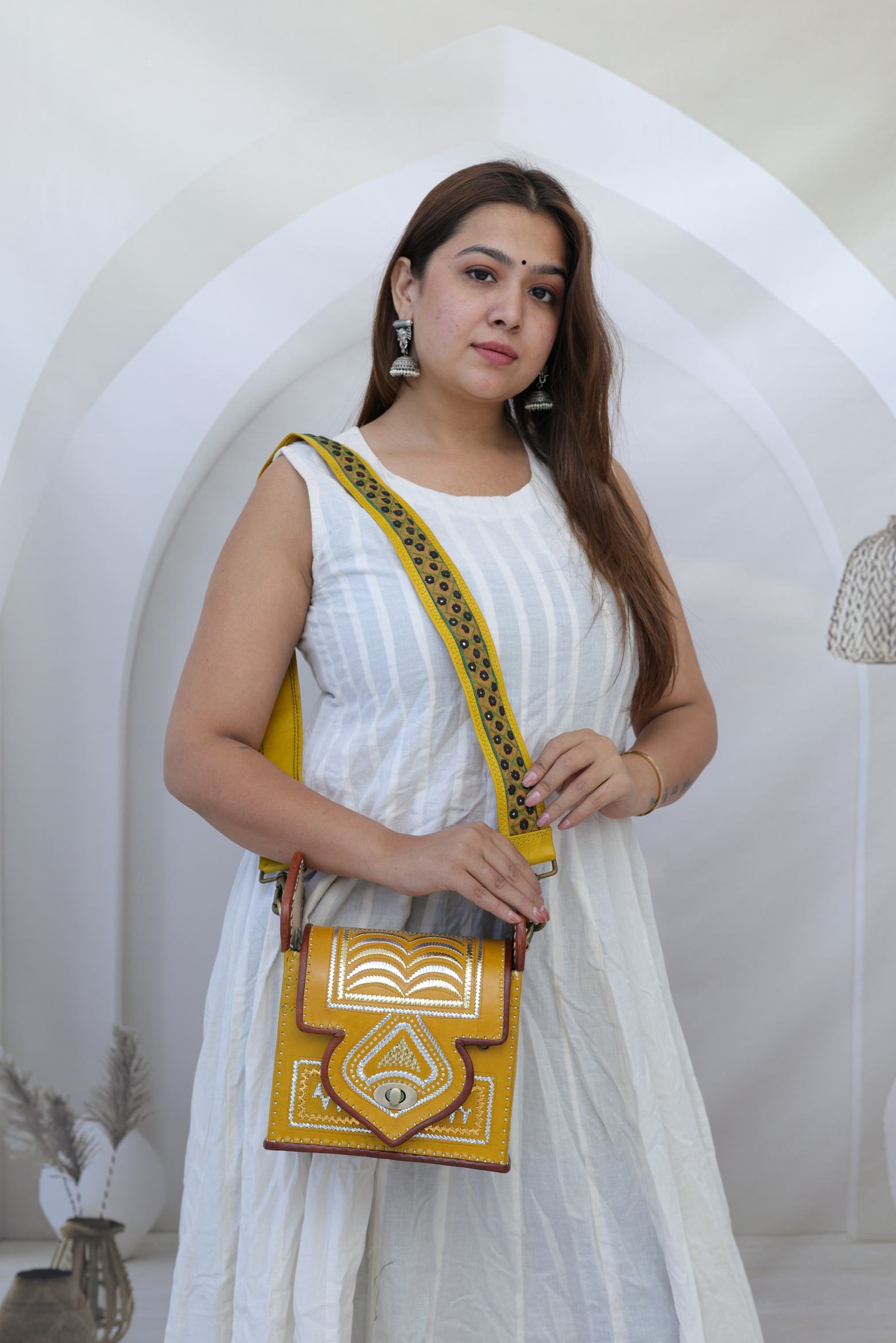 Premium Yellow Jari Hut - The Leather Sling bag