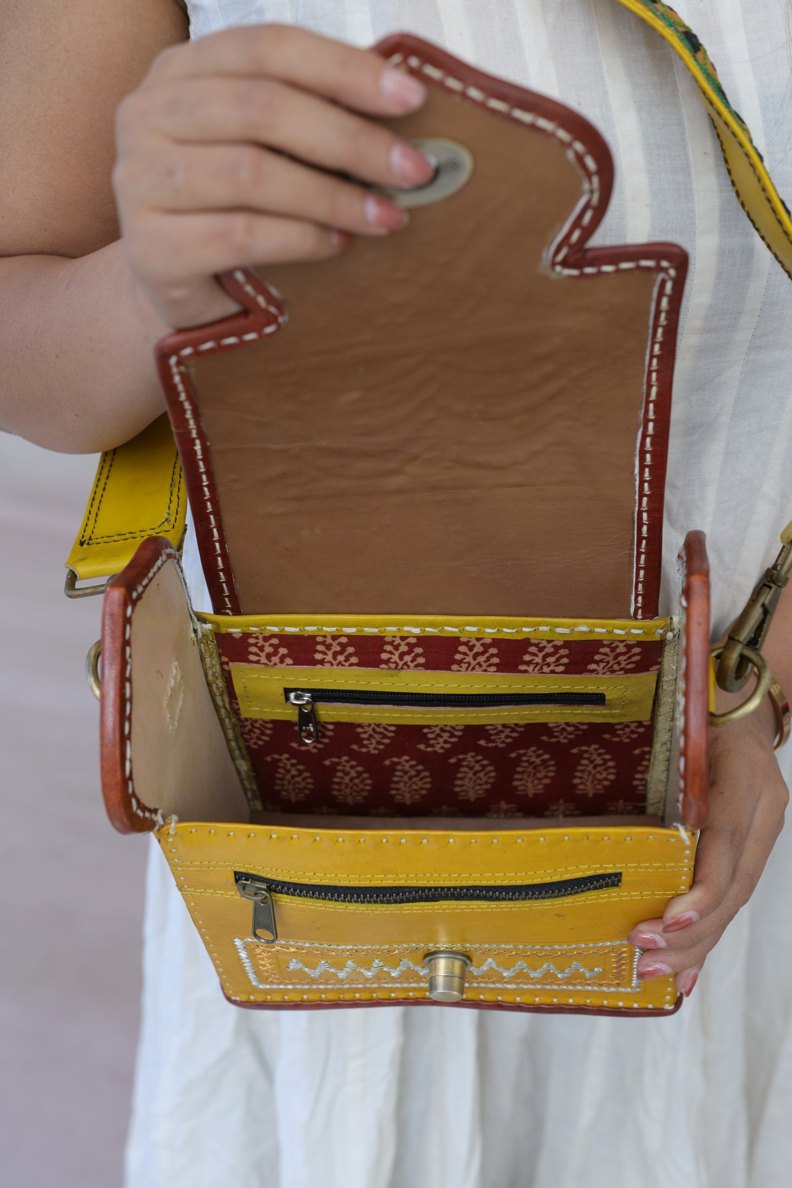 Premium Yellow Jari Hut - The Leather Sling bag