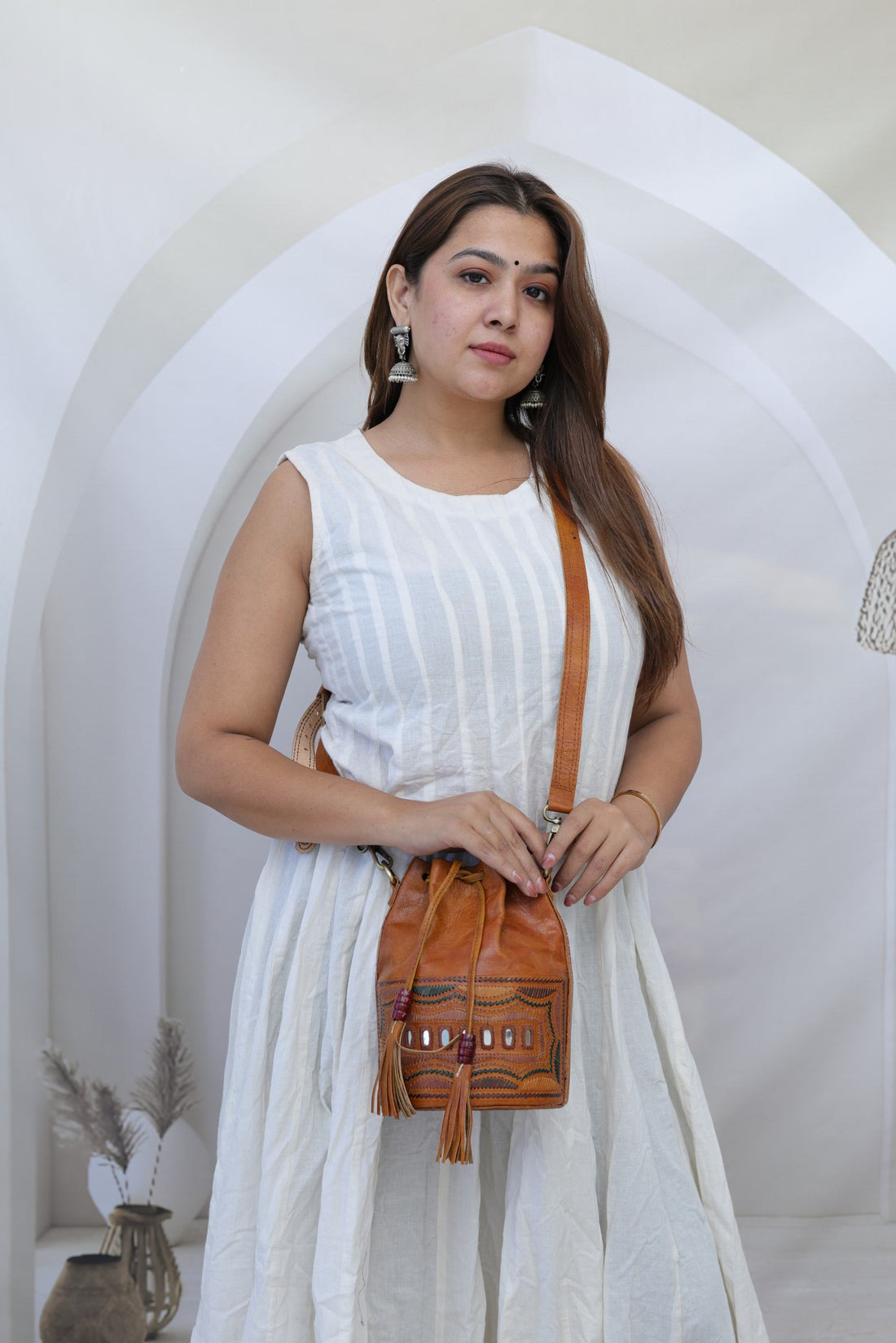 Mirror Embroidered Kutchhi Potli - The Leather Sling Bag