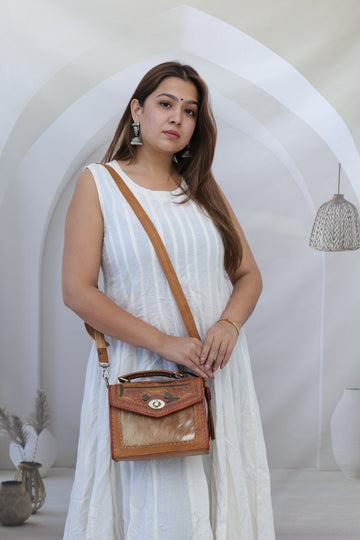 Kutchhi Fur Embroidered Hut - The Leather Sling Bag