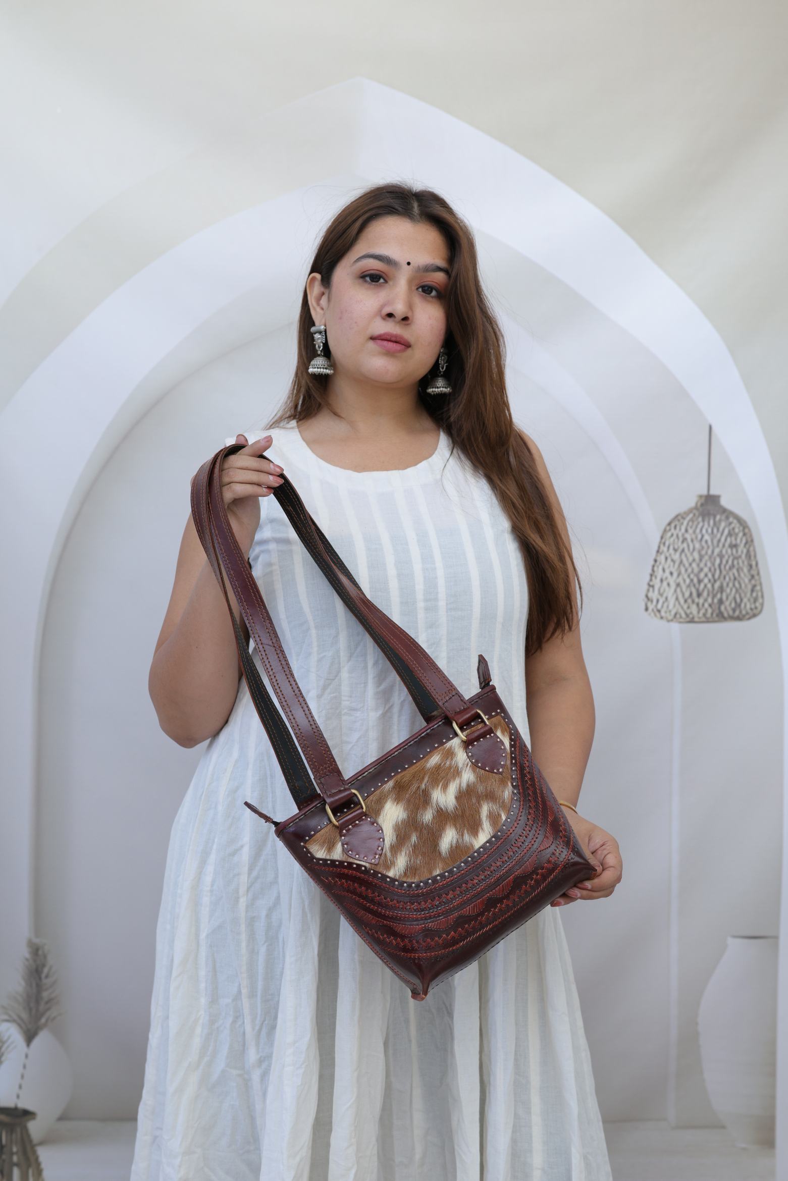 Embroidered Kutchhi Fur - The Leather Mini Tote Bag