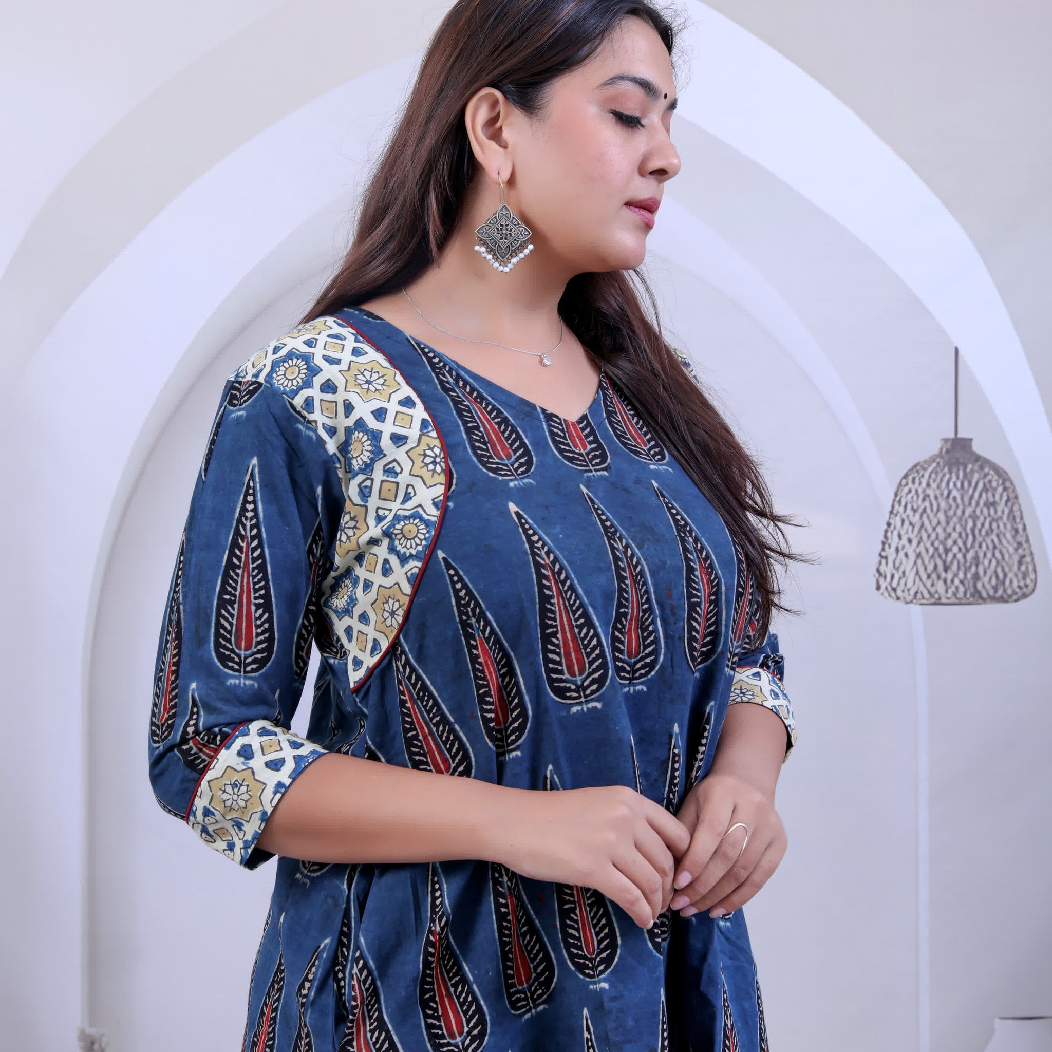 Arshu Ajarakh Indigo Leaf Cotton Kurti