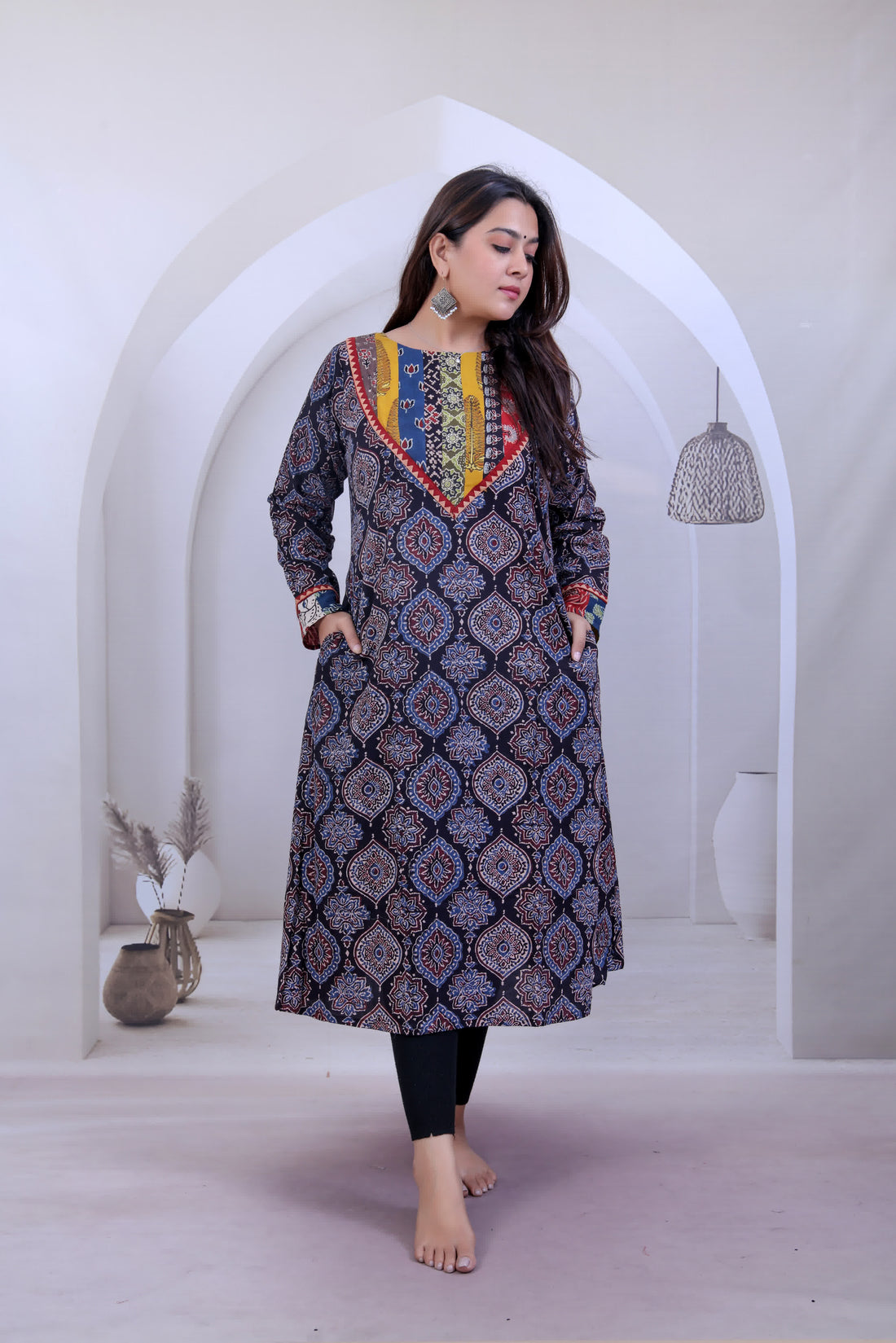 Gauri Multi Gala Ajarakh Cotton Kurti