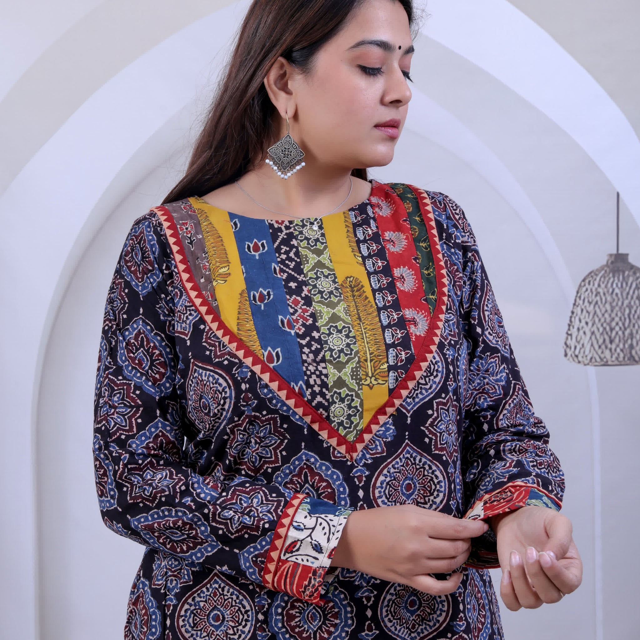 Gauri Multi Gala Ajarakh Cotton Kurti