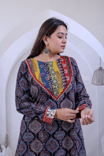 Gauri Multi Gala Ajarakh Cotton Kurti