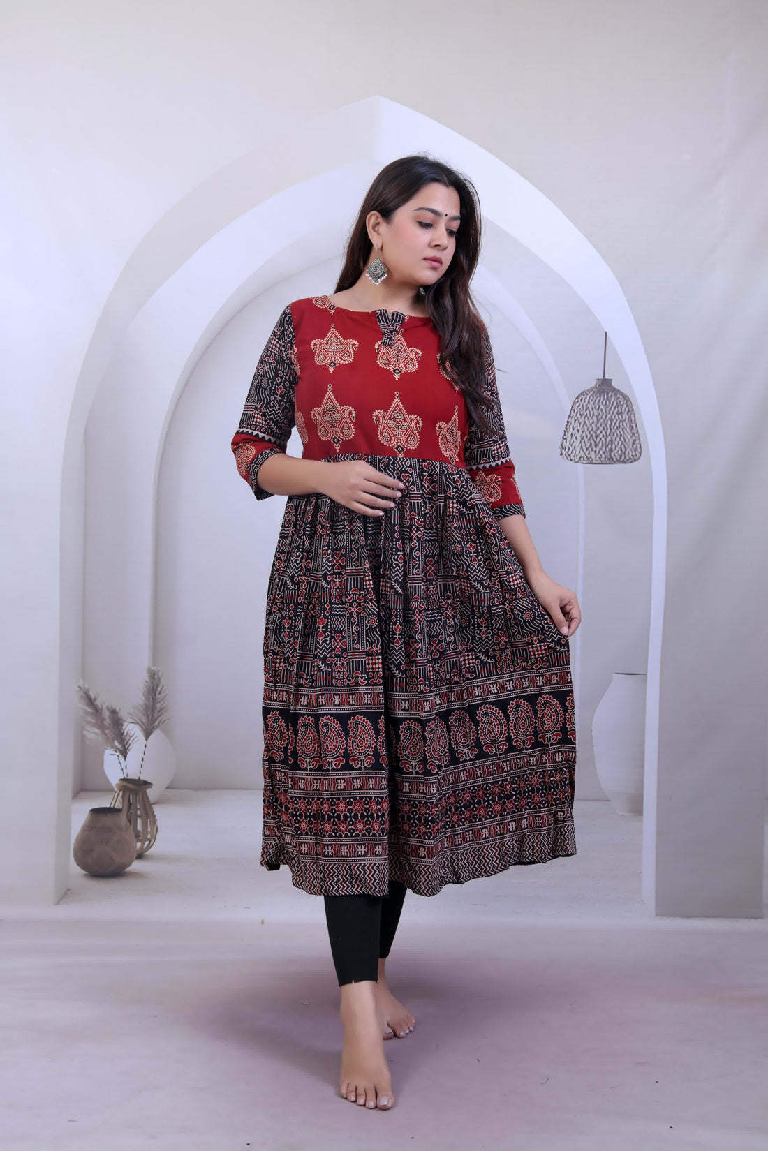 Vrunda Varli Ajarakh Cotton Frock Kurti
