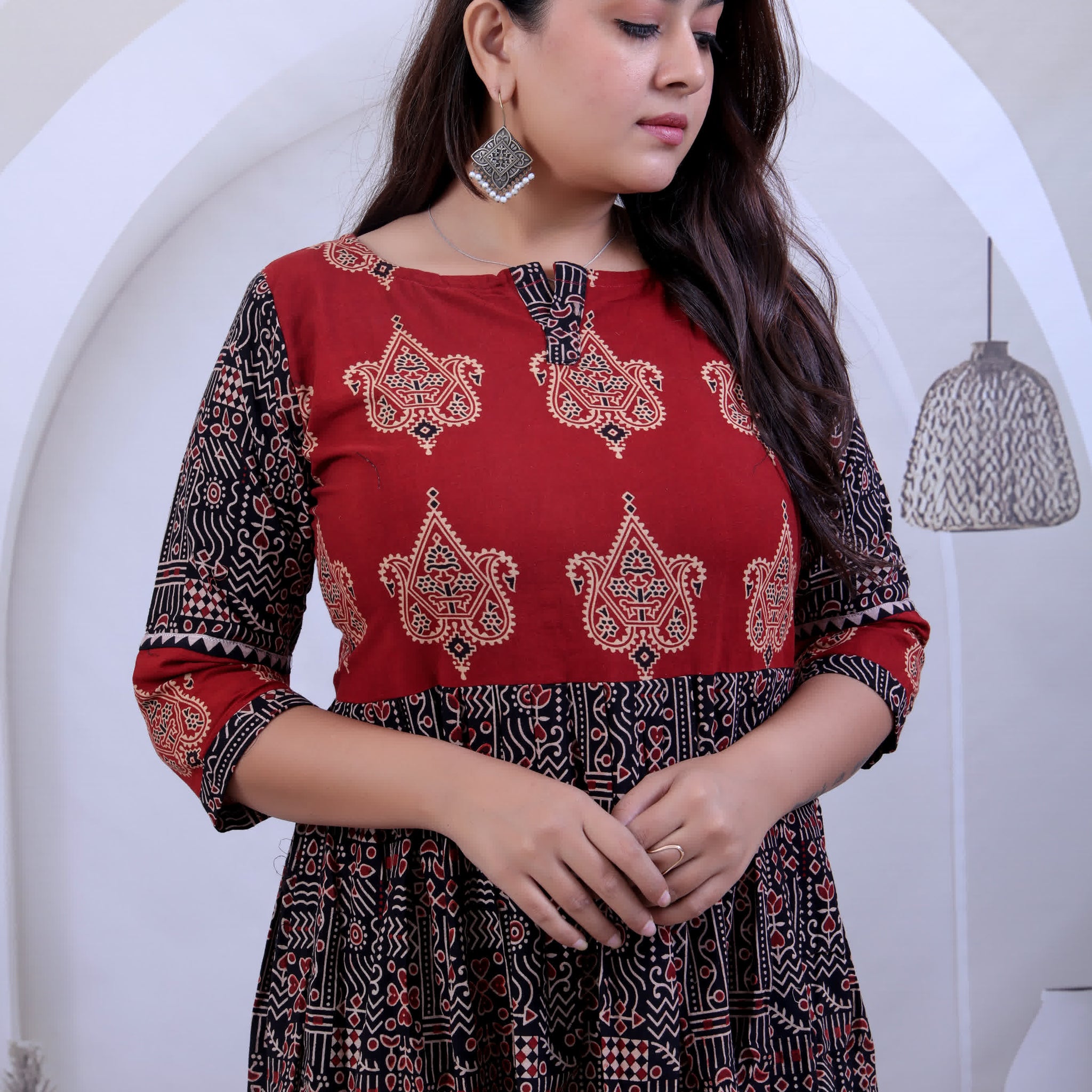 Vrunda Varli Ajarakh Cotton Frock Kurti