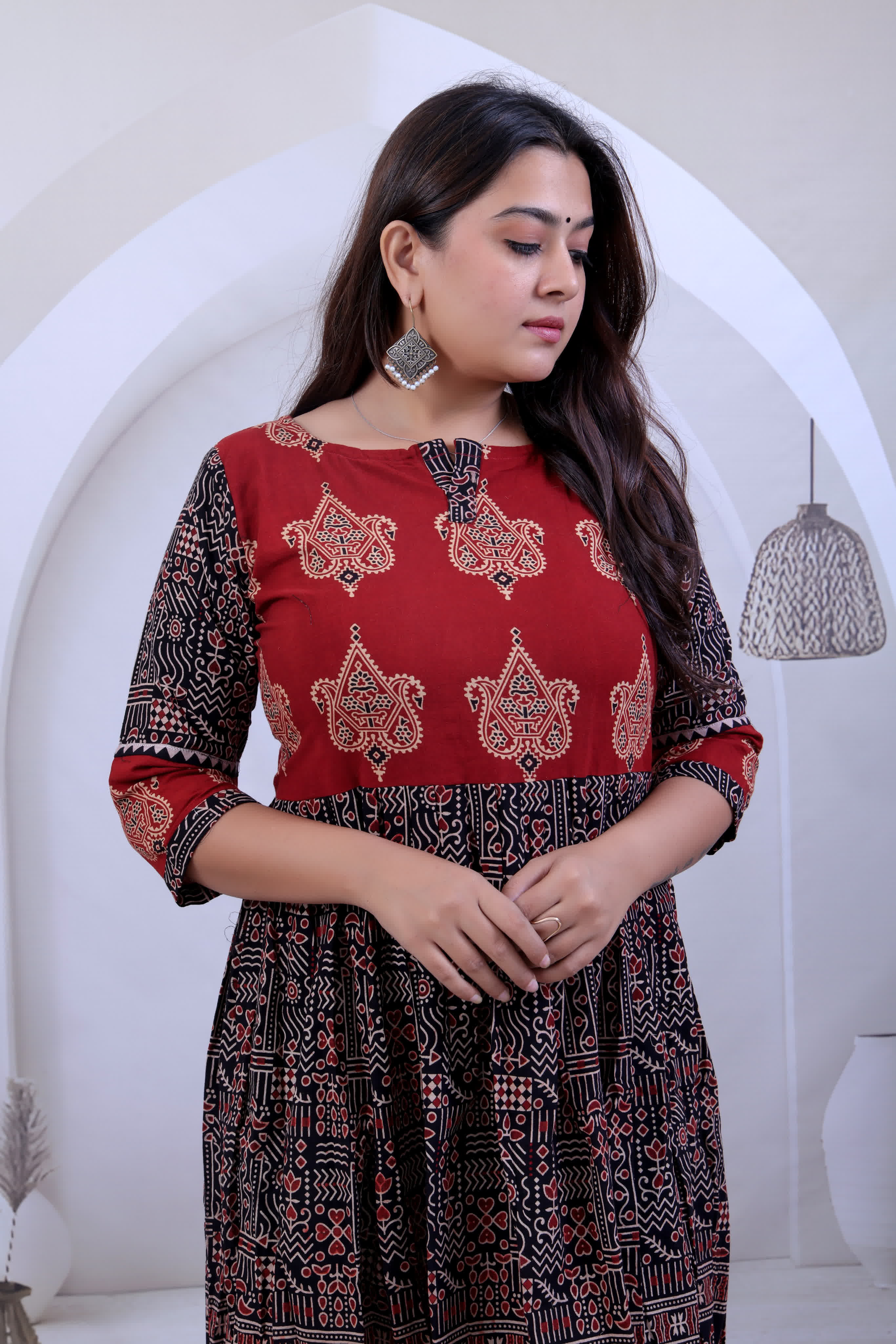 Vrunda Varli Ajarakh Cotton Frock Kurti