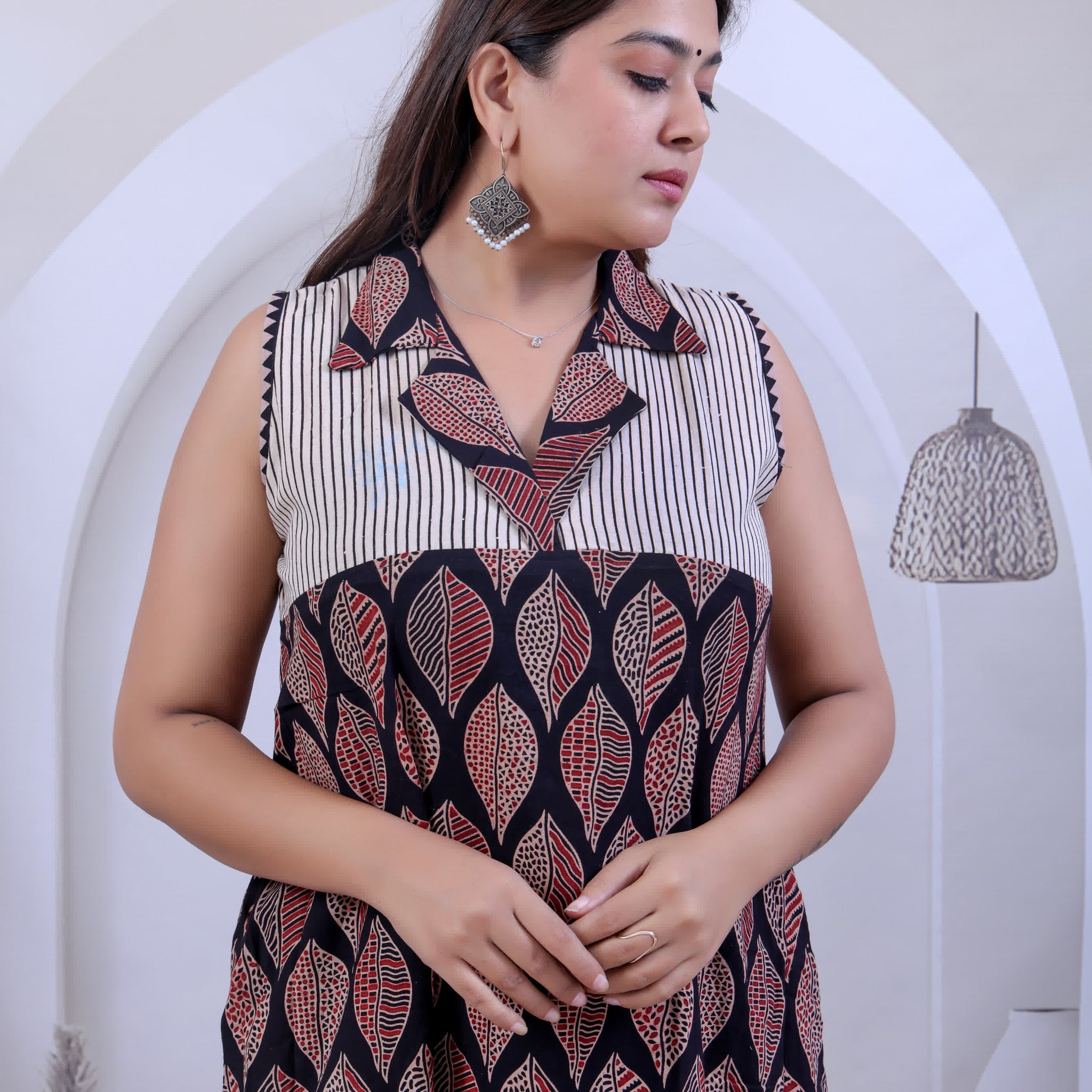 Lavanya Lotus Ajarakh Black Cotton Collar Kurti
