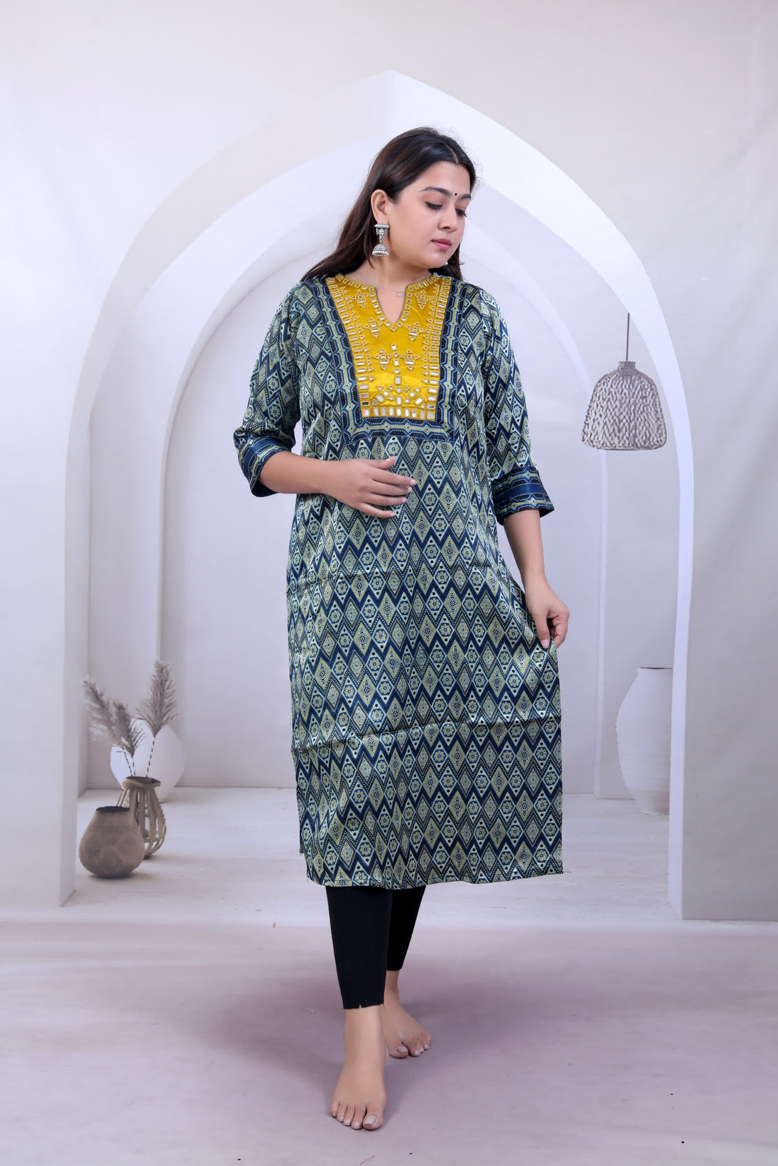 Trisha Ajarakh Indigo Gala Mirror Mashroo Silk Straight Kurti