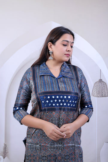 Sreya Ajarakh Mirror Collar Mashroo Silk Kurti RAKHIYO