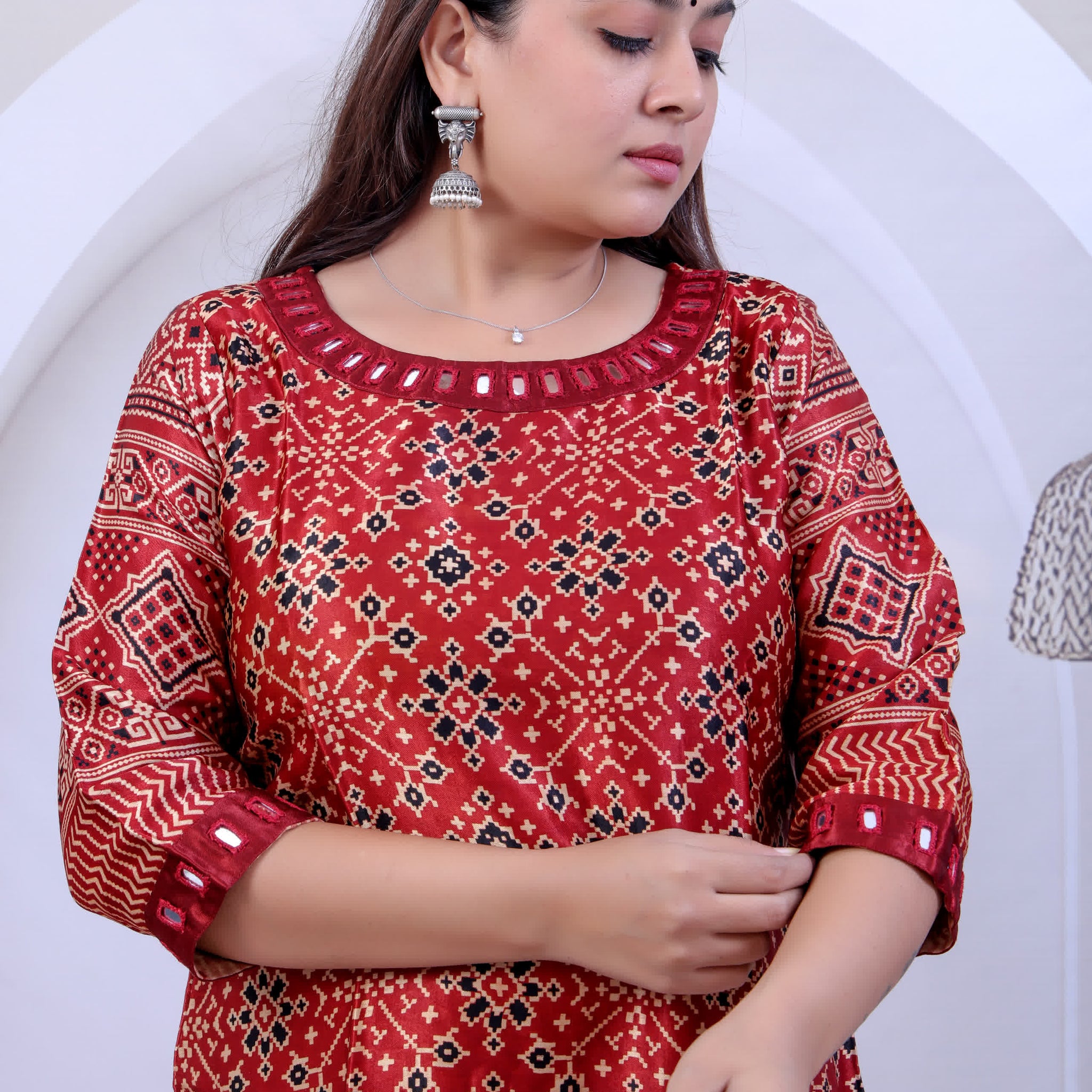 Avanti Ajarakh Patola Mirror Mashroo Silk Straight Kurti