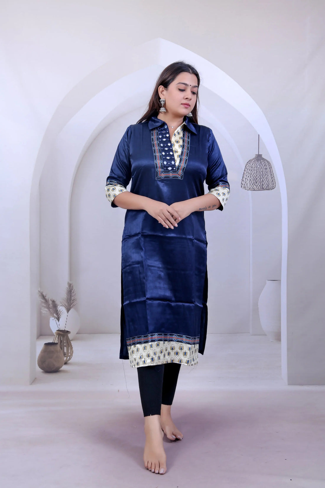 Grisha Mashroo Silk Plain Mirror Collar Straight Kurti RAKHIYO