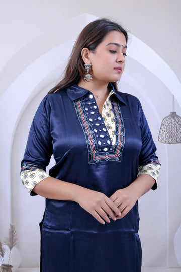 Grisha Mashroo Silk Plain Mirror Collar Straight Kurti RAKHIYO