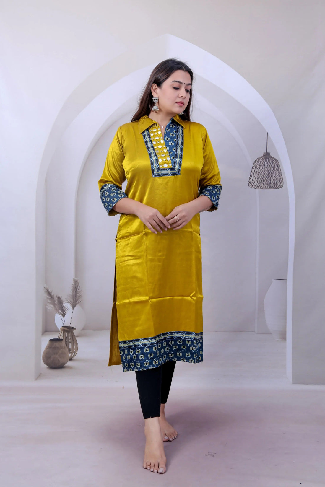 Grisha Mashroo Silk Plain Mirror Collar Straight Kurti RAKHIYO