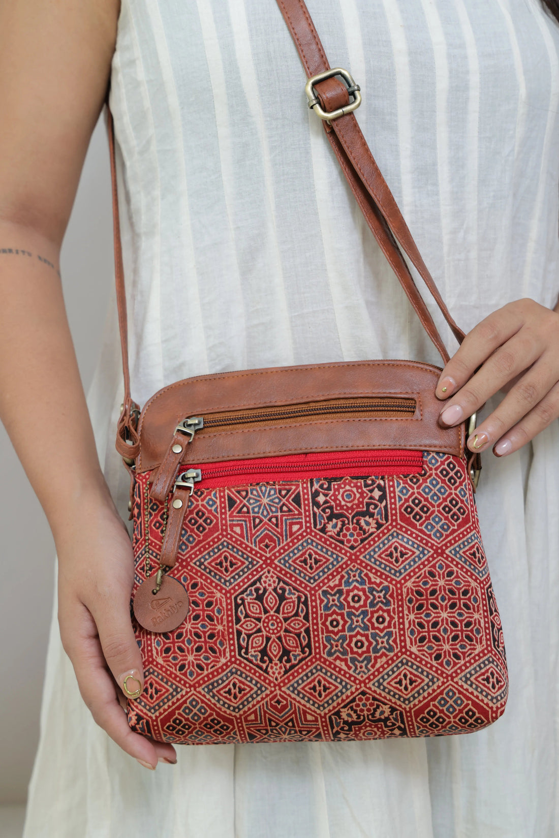 Maroon Vegan leather Ajarakh Mashroo Sling & Wallet Combo Bag RAKHIYO