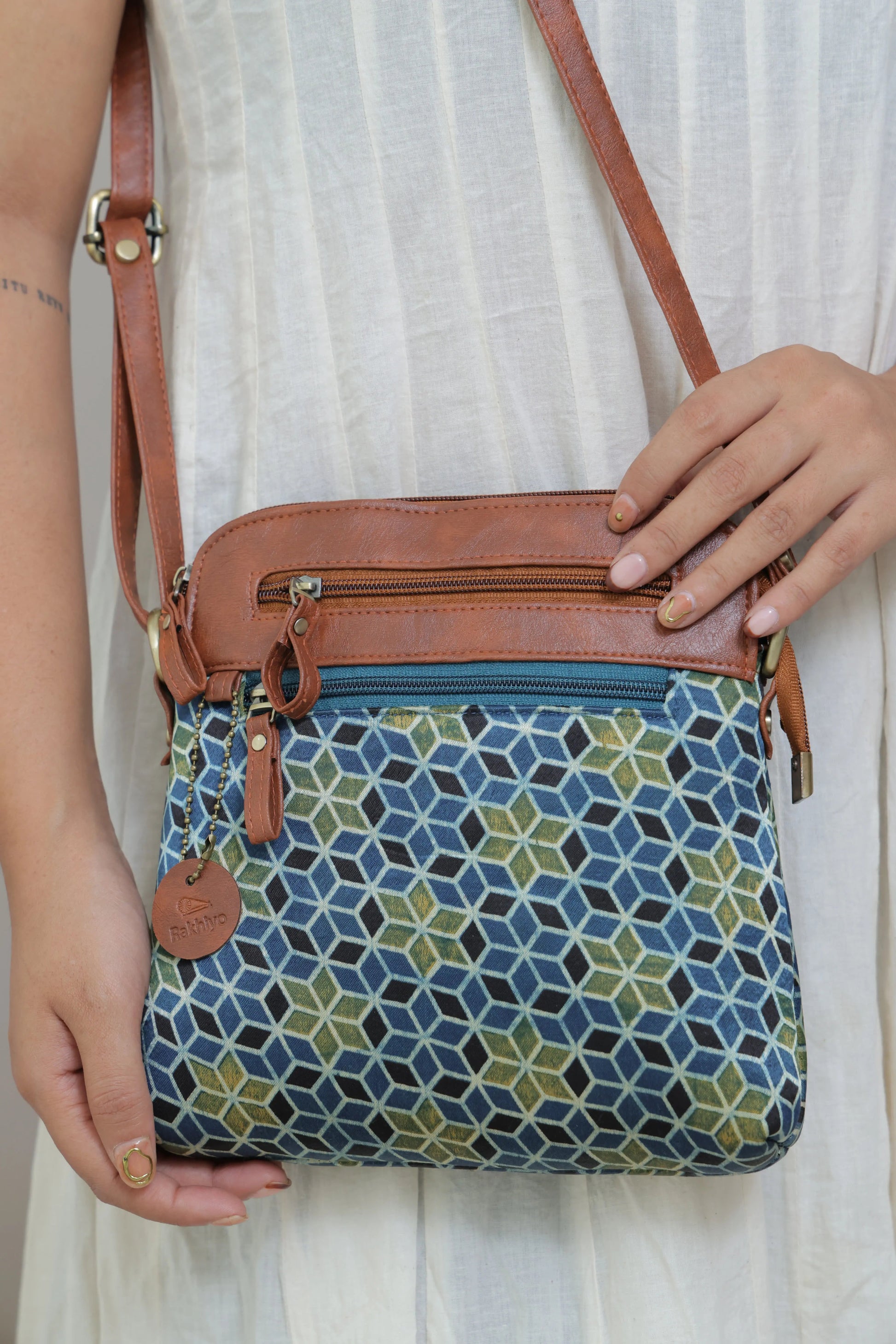 Indigo Vegan leather Ajarakh Mashroo Sling & Wallet Combo Bag RAKHIYO