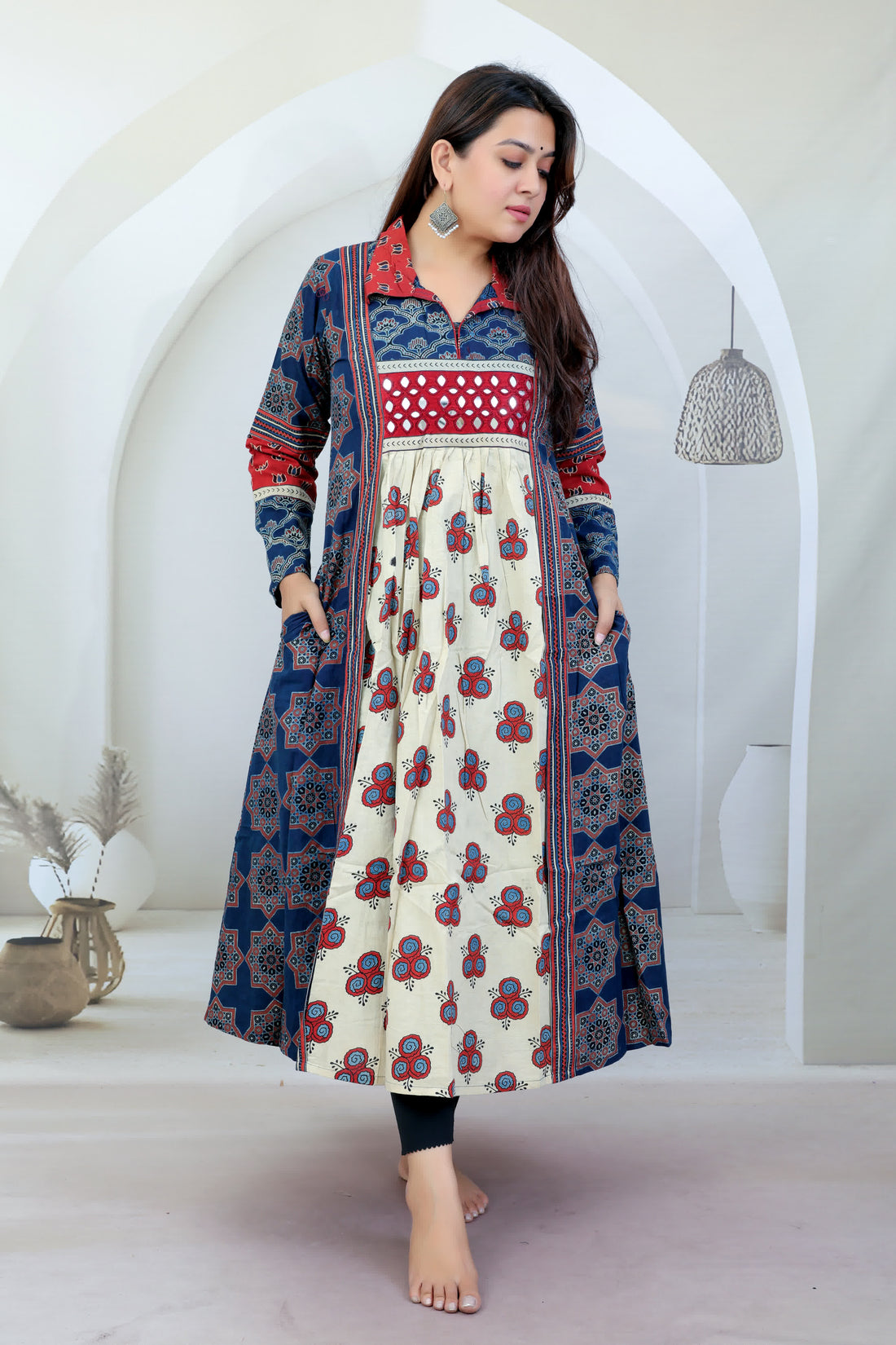 Swara Ajarakh-Mirror-Collar-One Piece Multy Cotton Kurti
