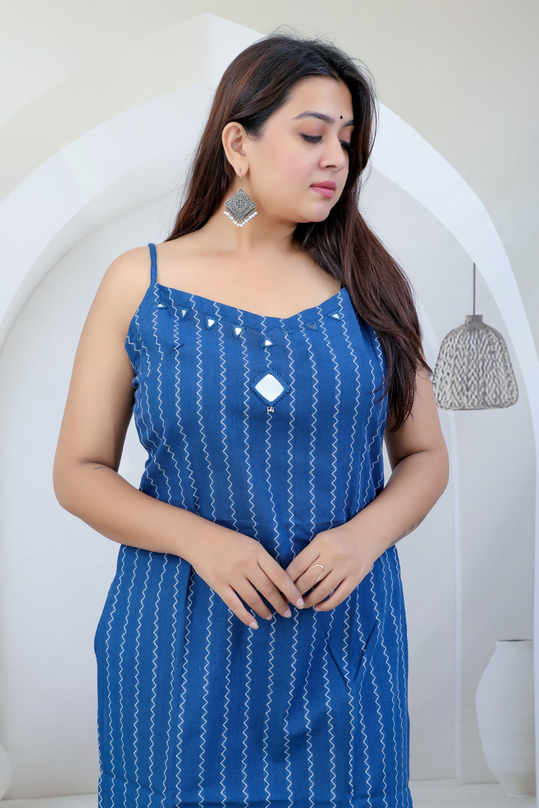 Jiyaa Handloom Cotton Kutch Work Spaghetti Kurti Set
