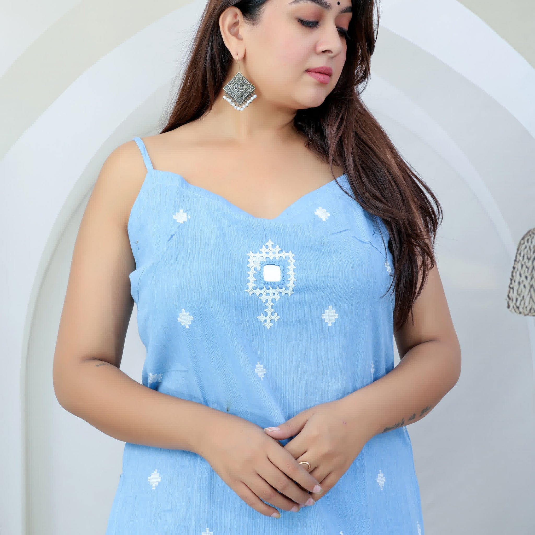 Jiyaa Handloom Cotton Kutch Work Spaghetti Kurti Set