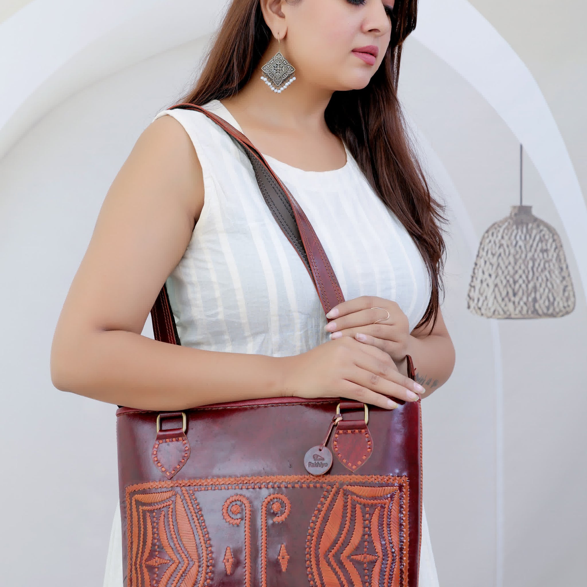 Brown Self Embroidered- The Tote Bag