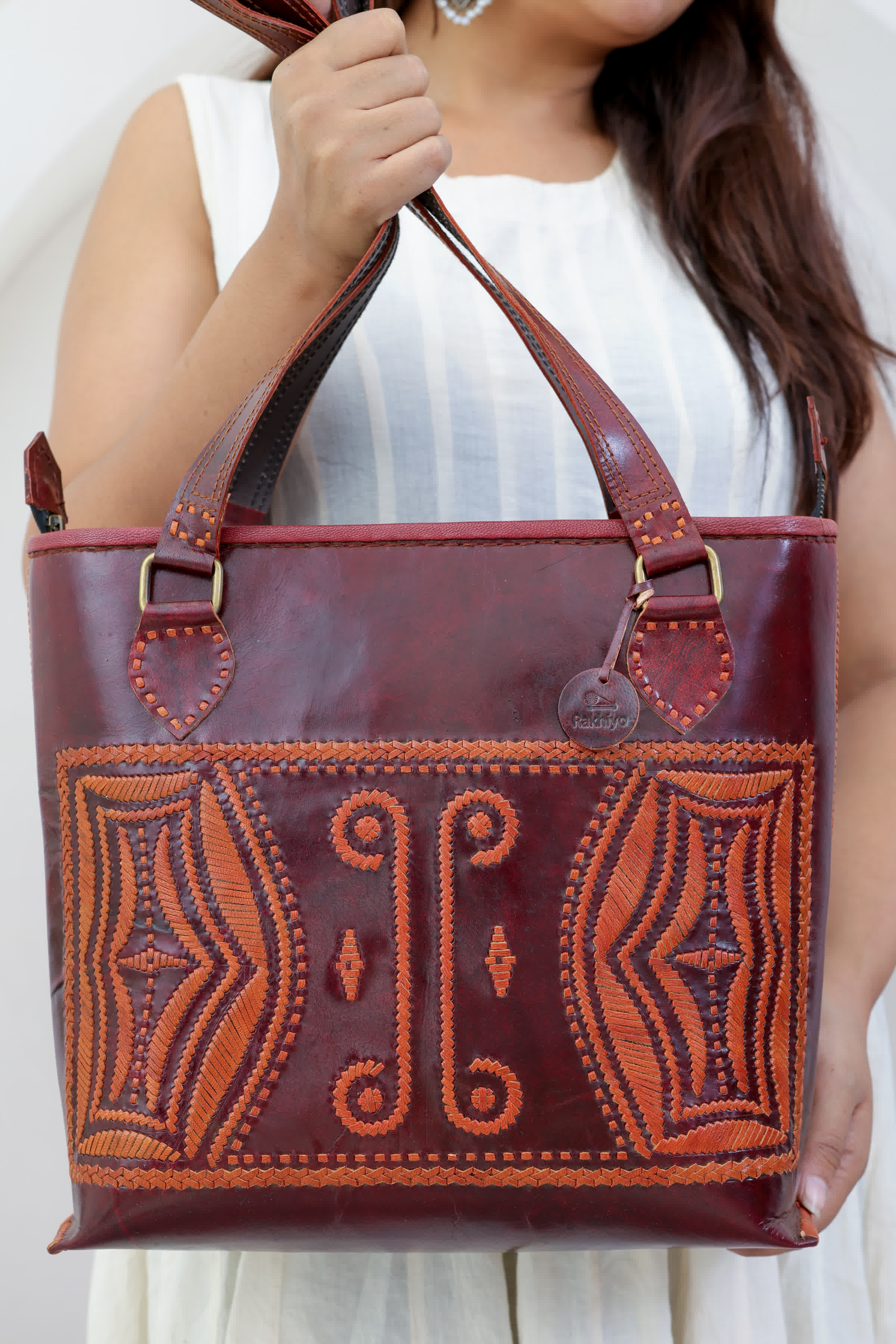 Brown Self Embroidered- The Tote Bag