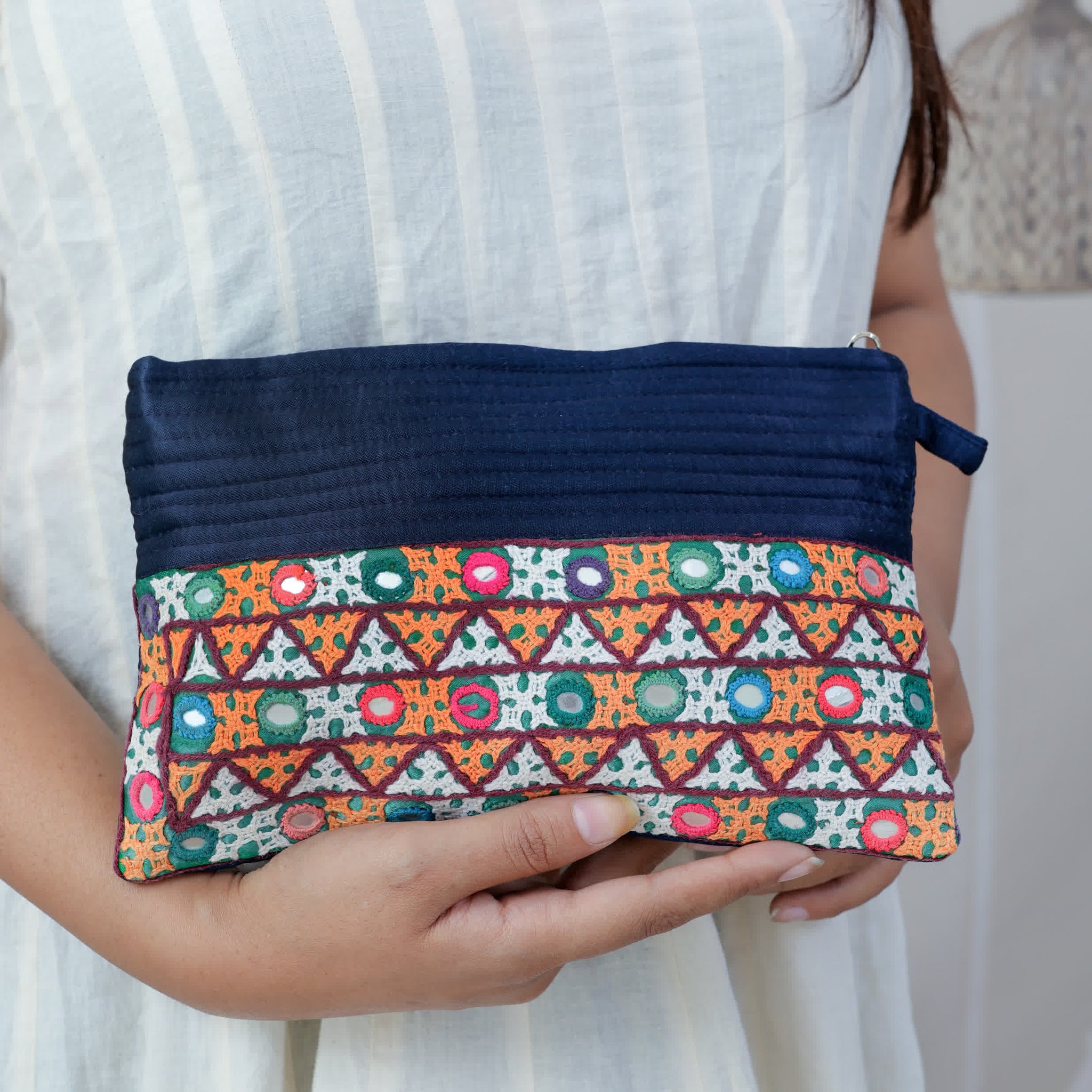 Kutch Handwork Mashroo Silk Pouch