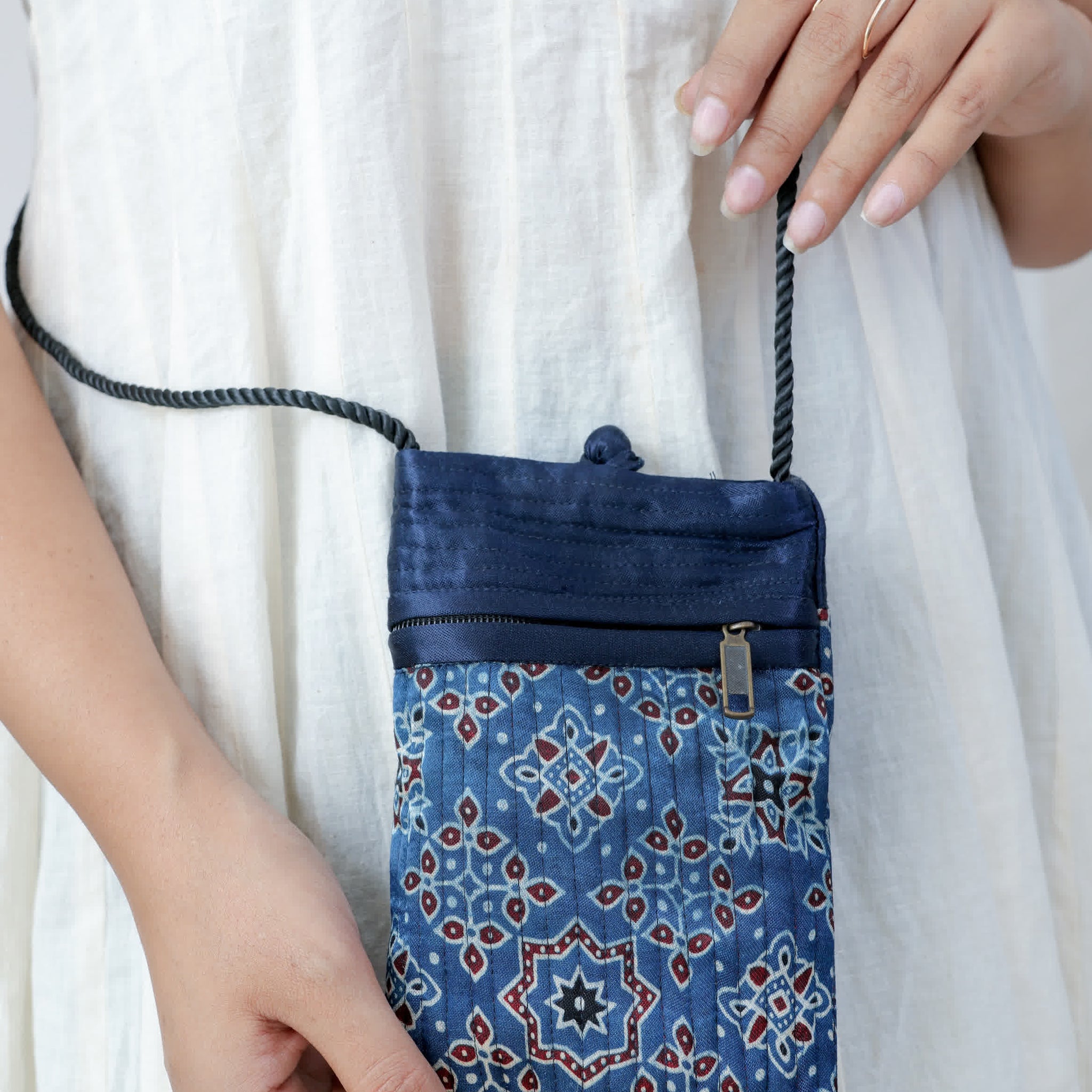 Ajarakh Mashroo Silk Mobile Sling