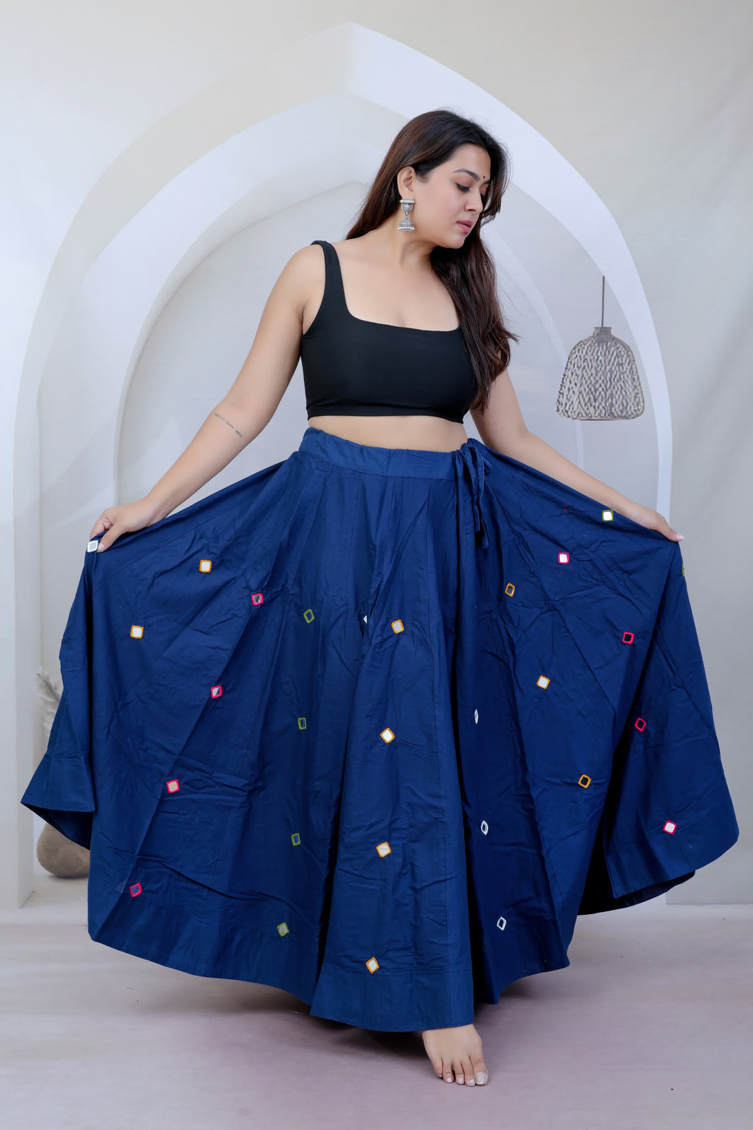 Cotton Real Mirror Full Flaired Cotton Skirt/Lahenga